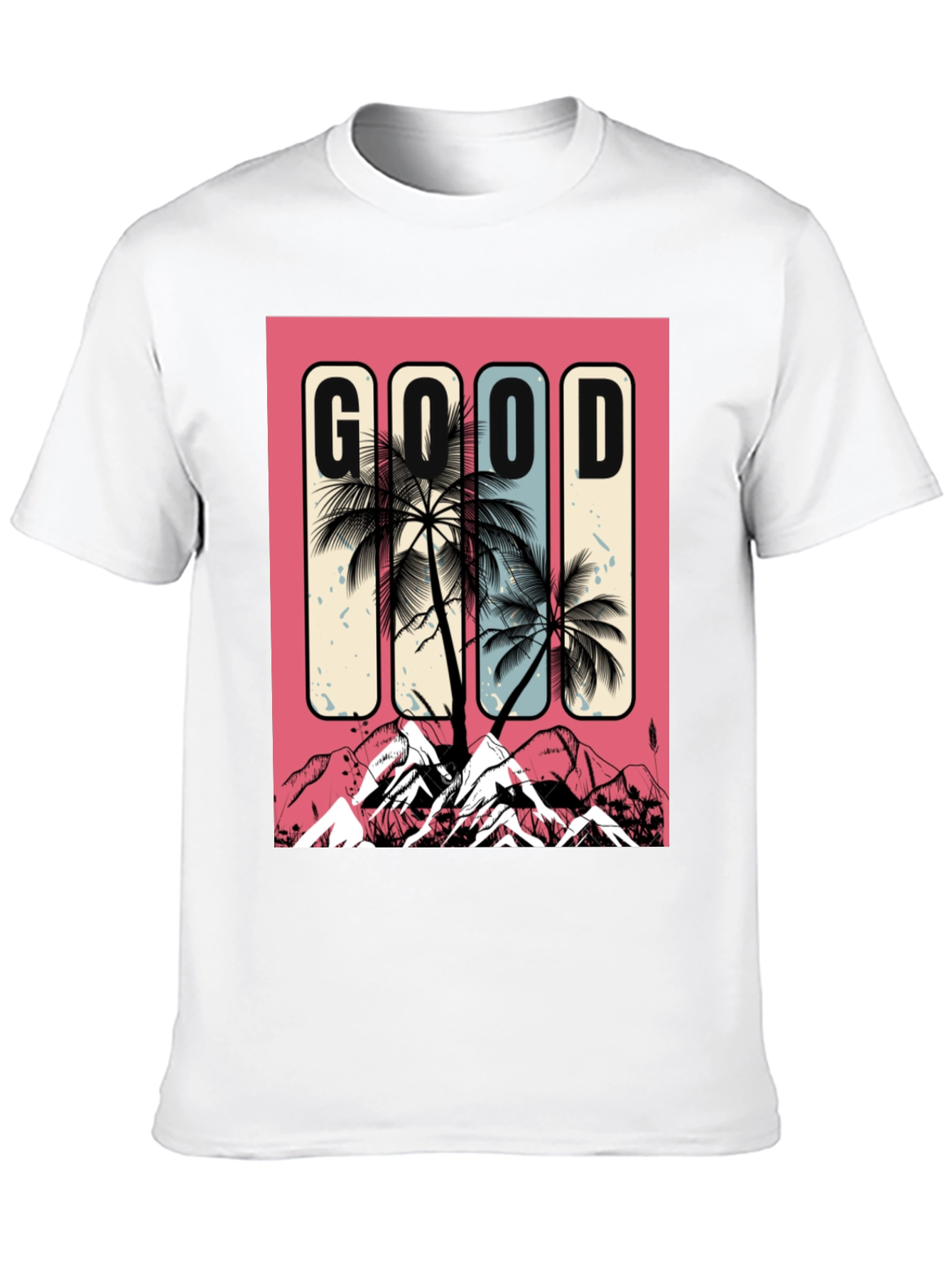 Good Vibes Graphic Tee - Palm Tree Mountain Design