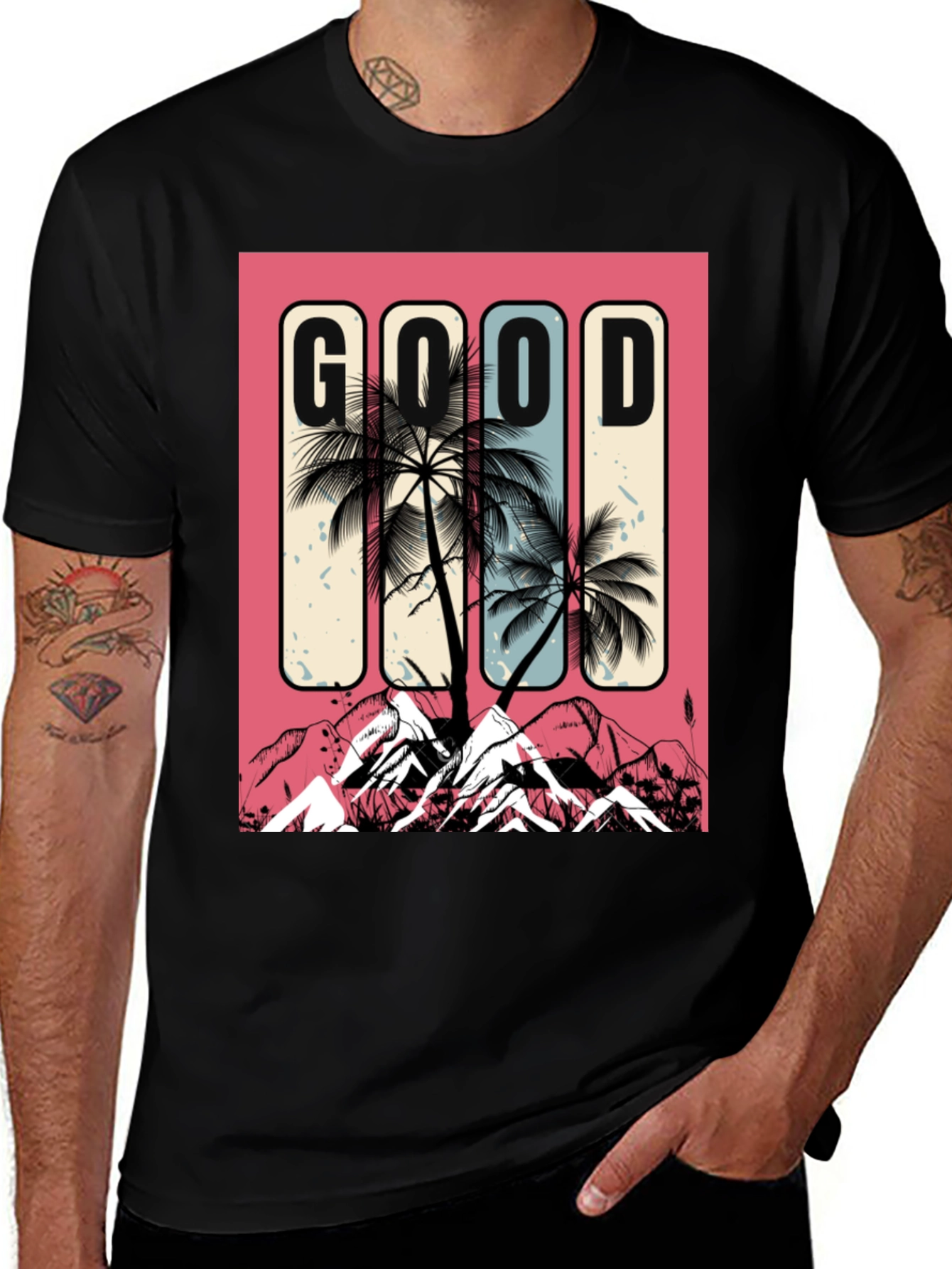 Good Vibes Graphic Tee - Palm Tree Mountain Design