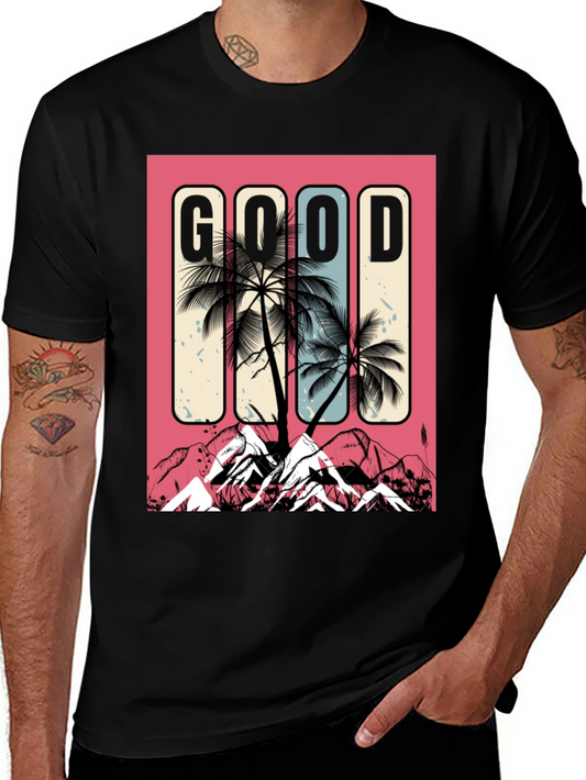 Good Vibes Graphic Tee - Palm Tree Mountain Design
