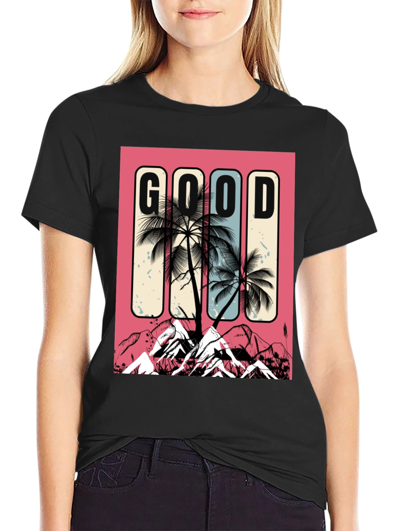 Good Vibes Graphic Tee - Palm Tree Mountain Design