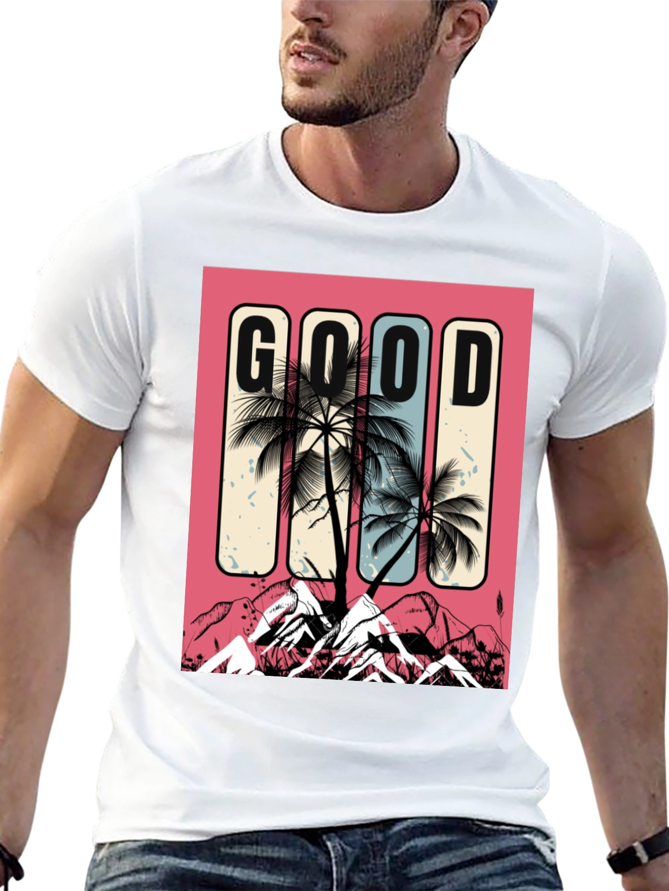Good Vibes Graphic Tee - Palm Tree Mountain Design