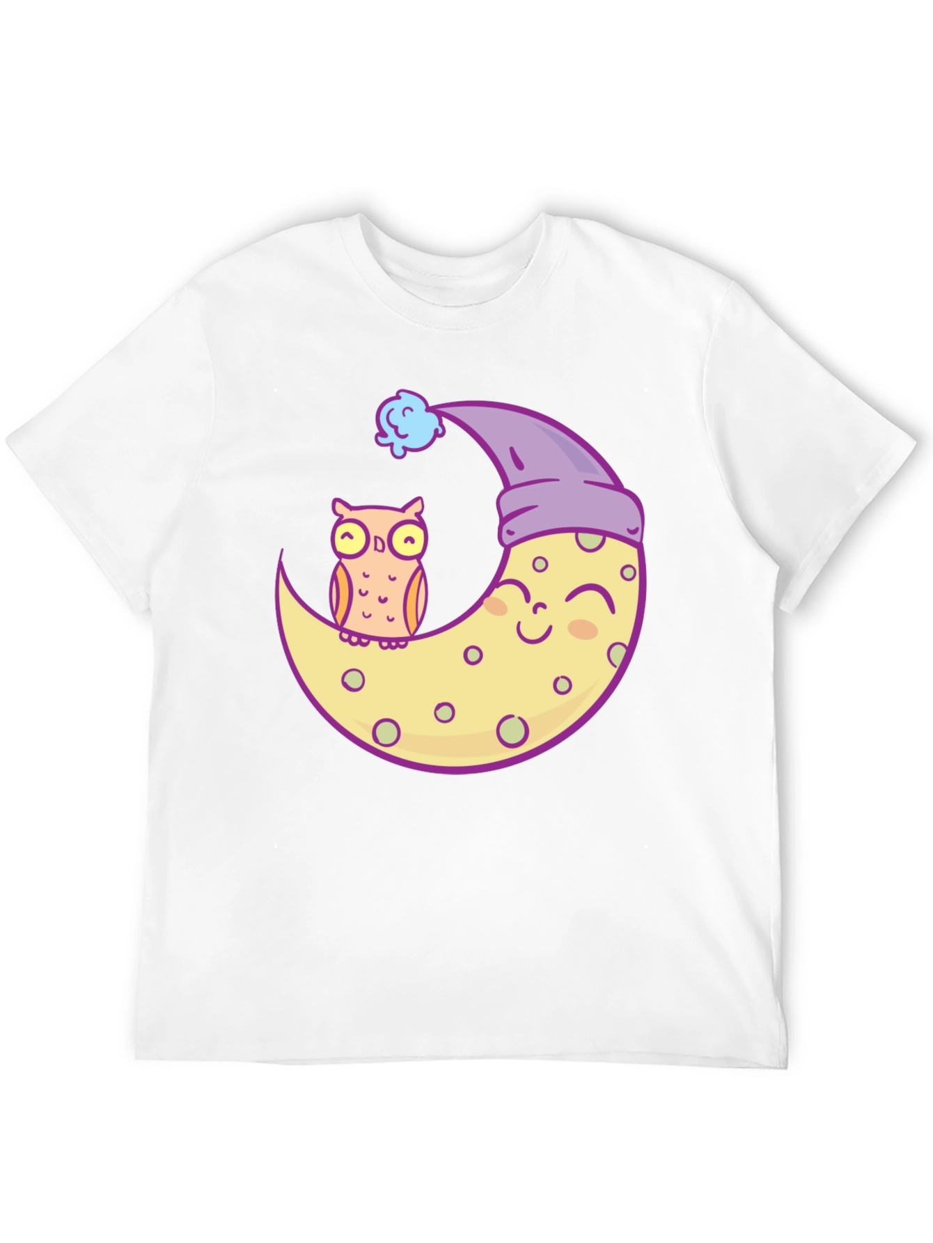 Owl and Moon Graphic Tee - Black Cotton T-Shirt