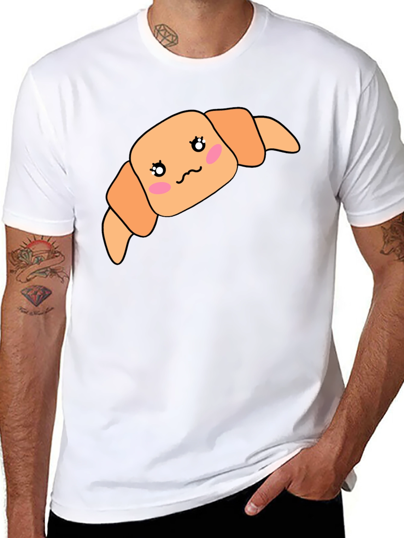 Kawaii Croissant Black T-Shirt
