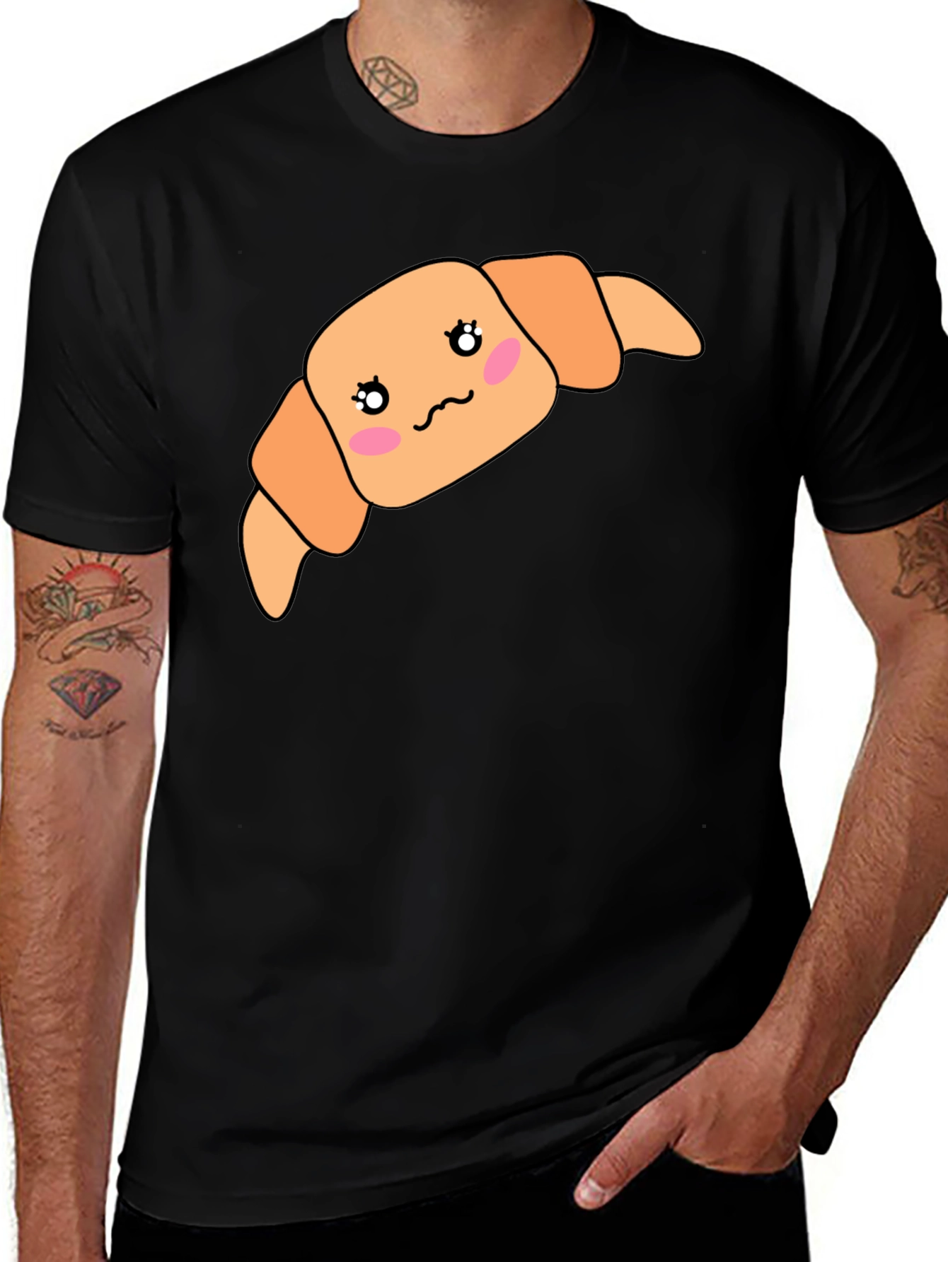 Kawaii Croissant Black T-Shirt