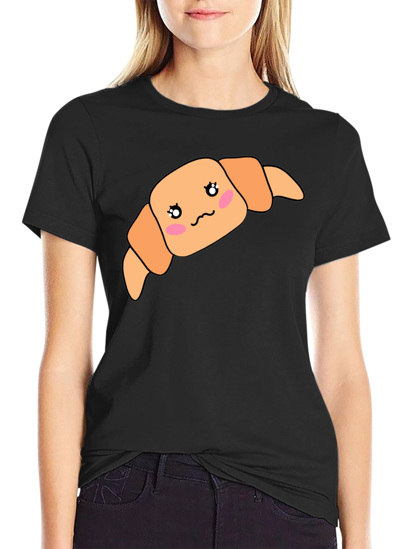 Kawaii Croissant Black T-Shirt