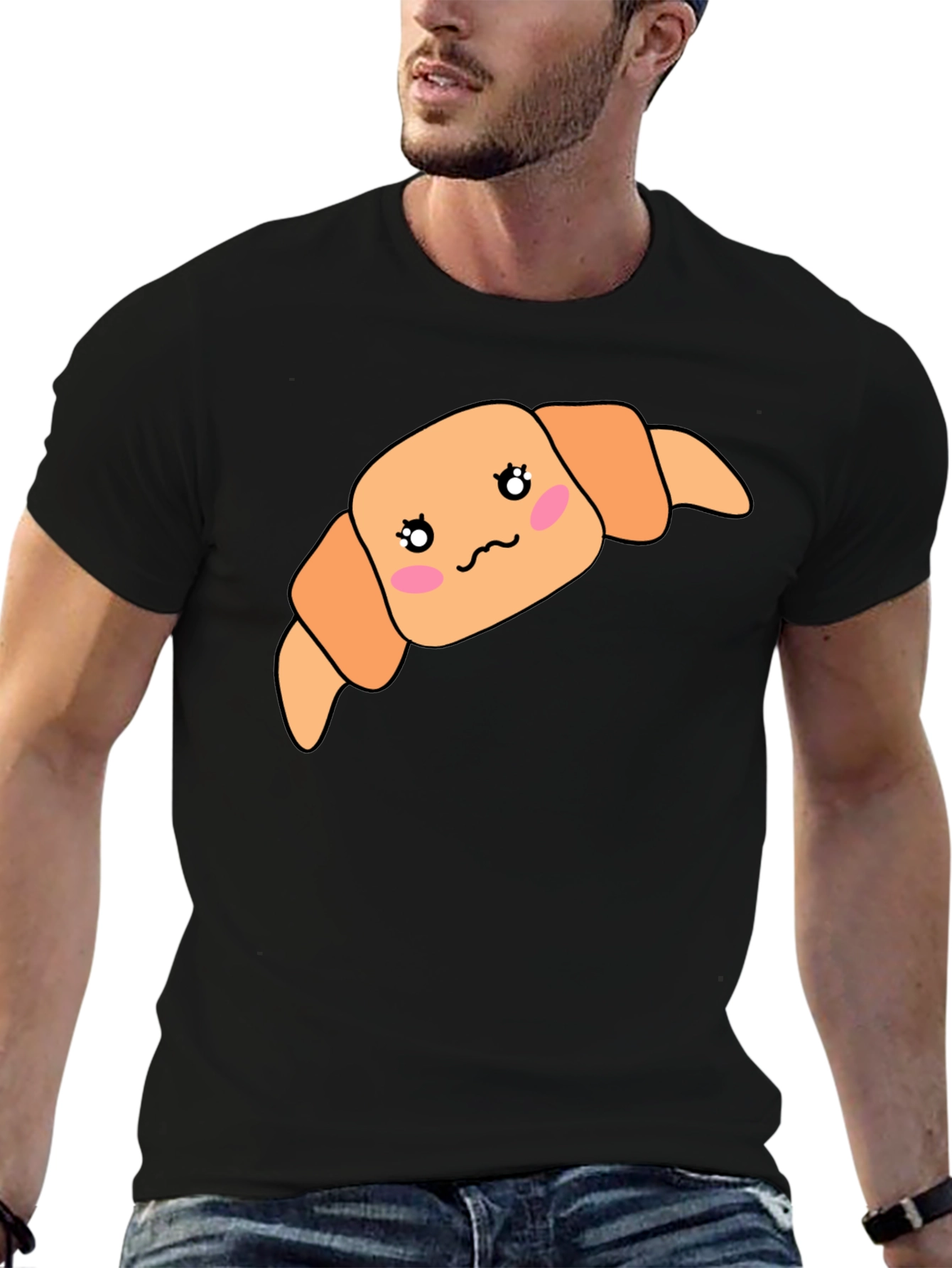 Kawaii Croissant Black T-Shirt