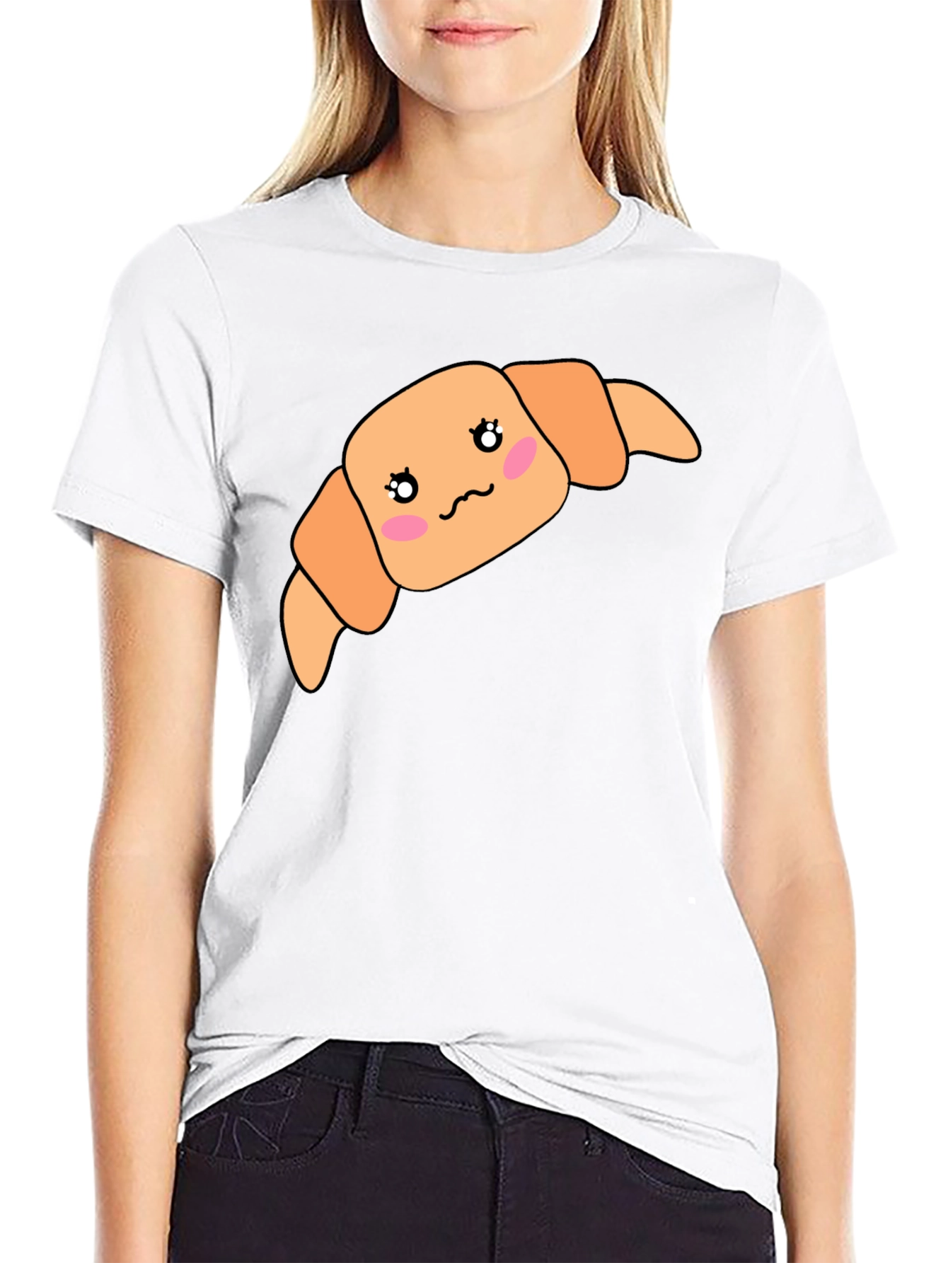 Kawaii Croissant Black T-Shirt