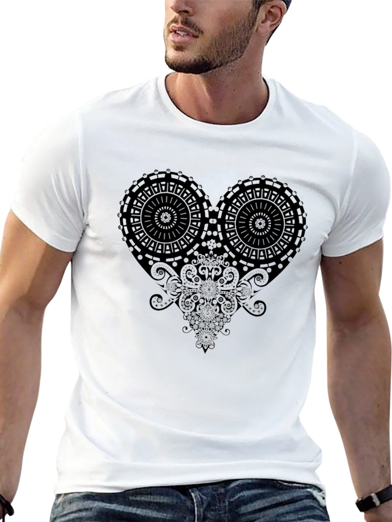 Abstract Heart Graphic Black T-Shirt