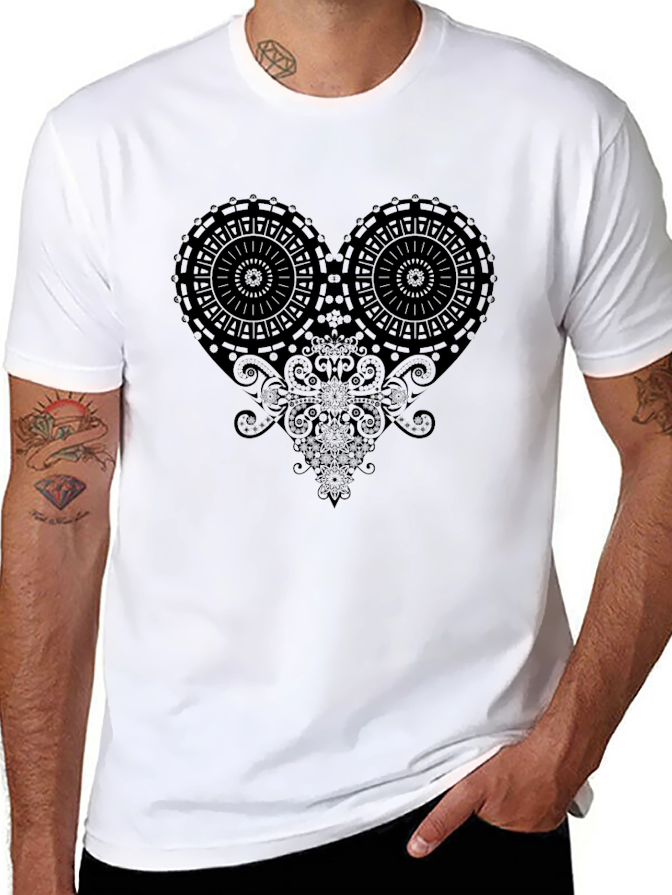 Abstract Heart Graphic Black T-Shirt