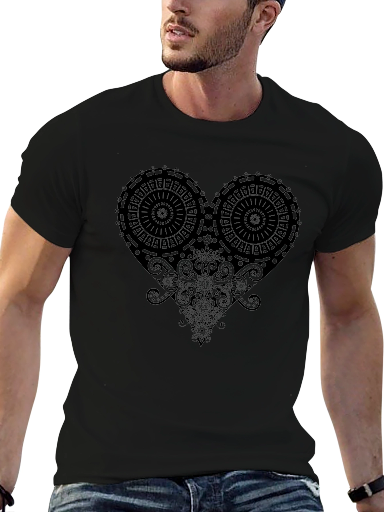 Abstract Heart Graphic Black T-Shirt