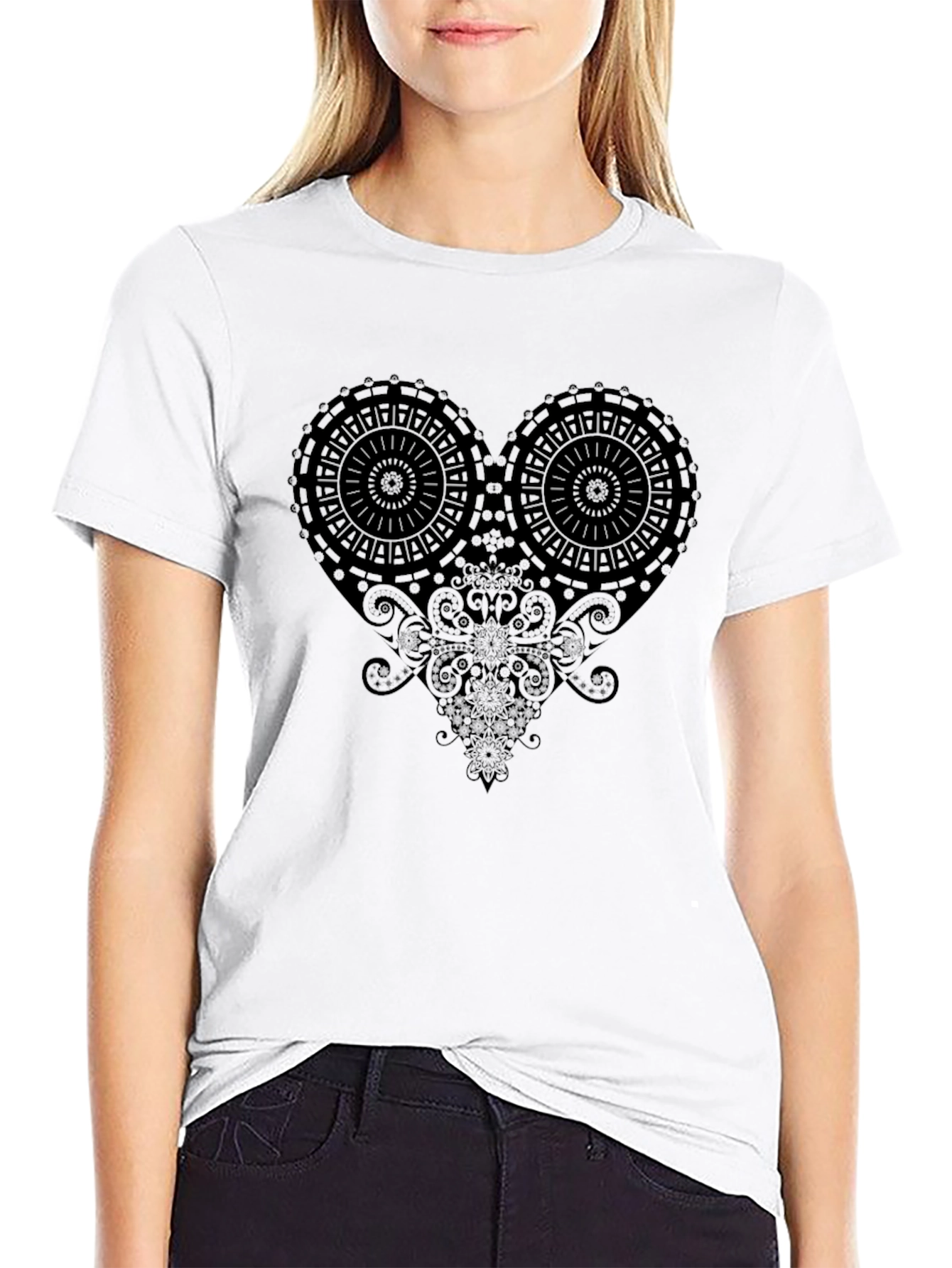 Abstract Heart Graphic Black T-Shirt