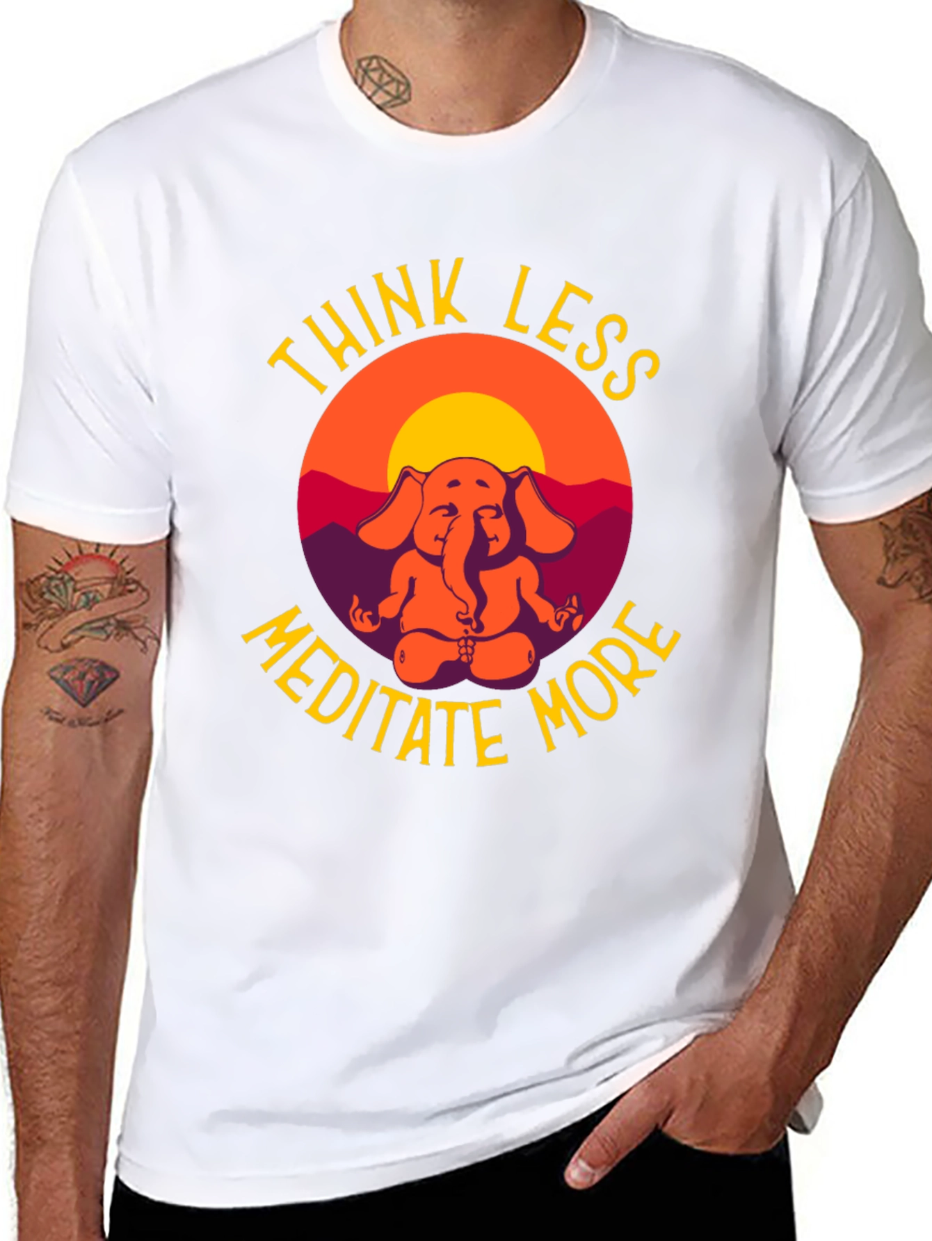 Think Less Meditate More Elephant Graphic T-Shirt