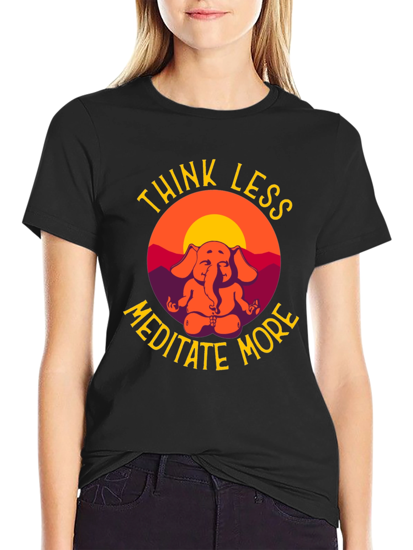 Think Less Meditate More Elephant Graphic T-Shirt