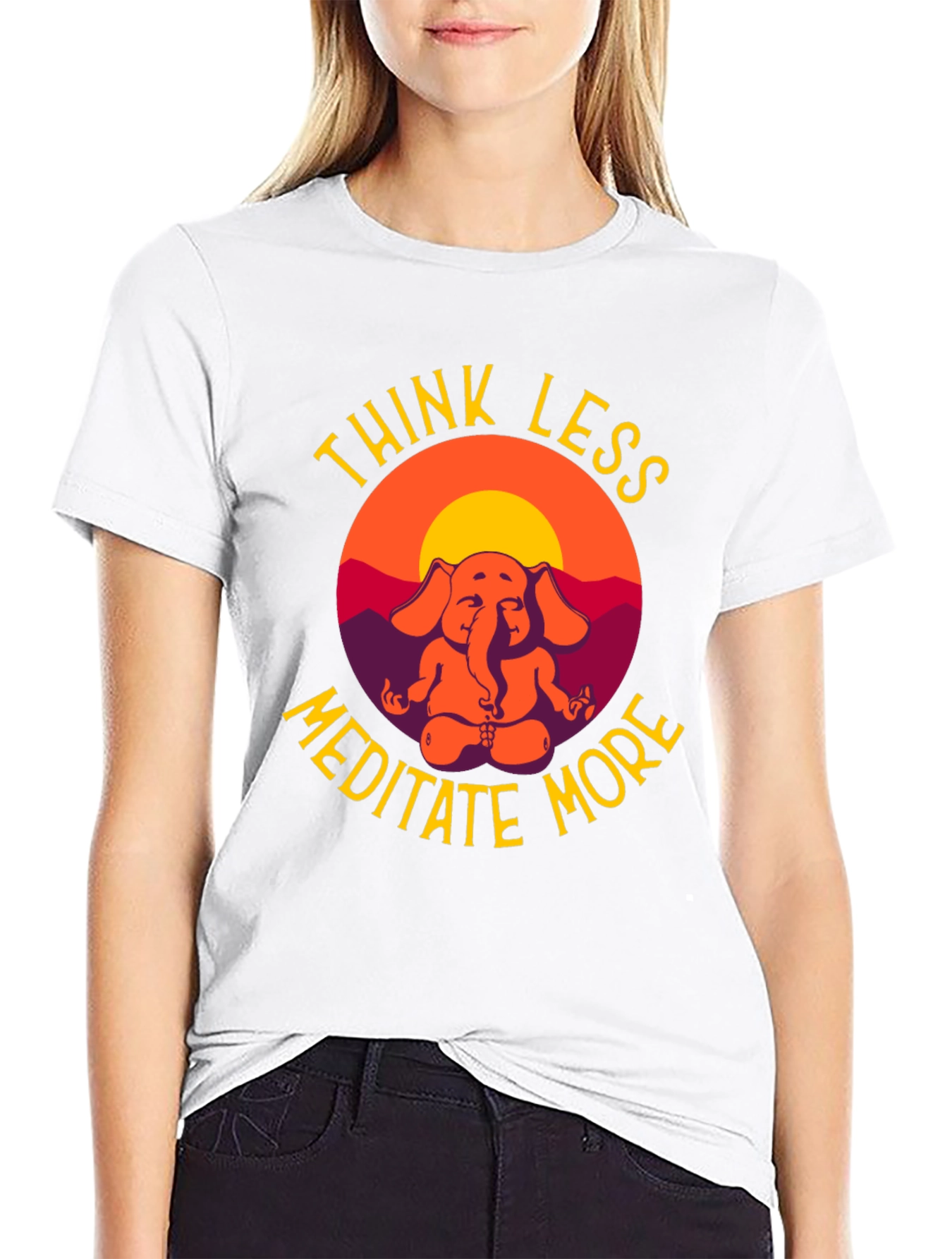 Think Less Meditate More Elephant Graphic T-Shirt
