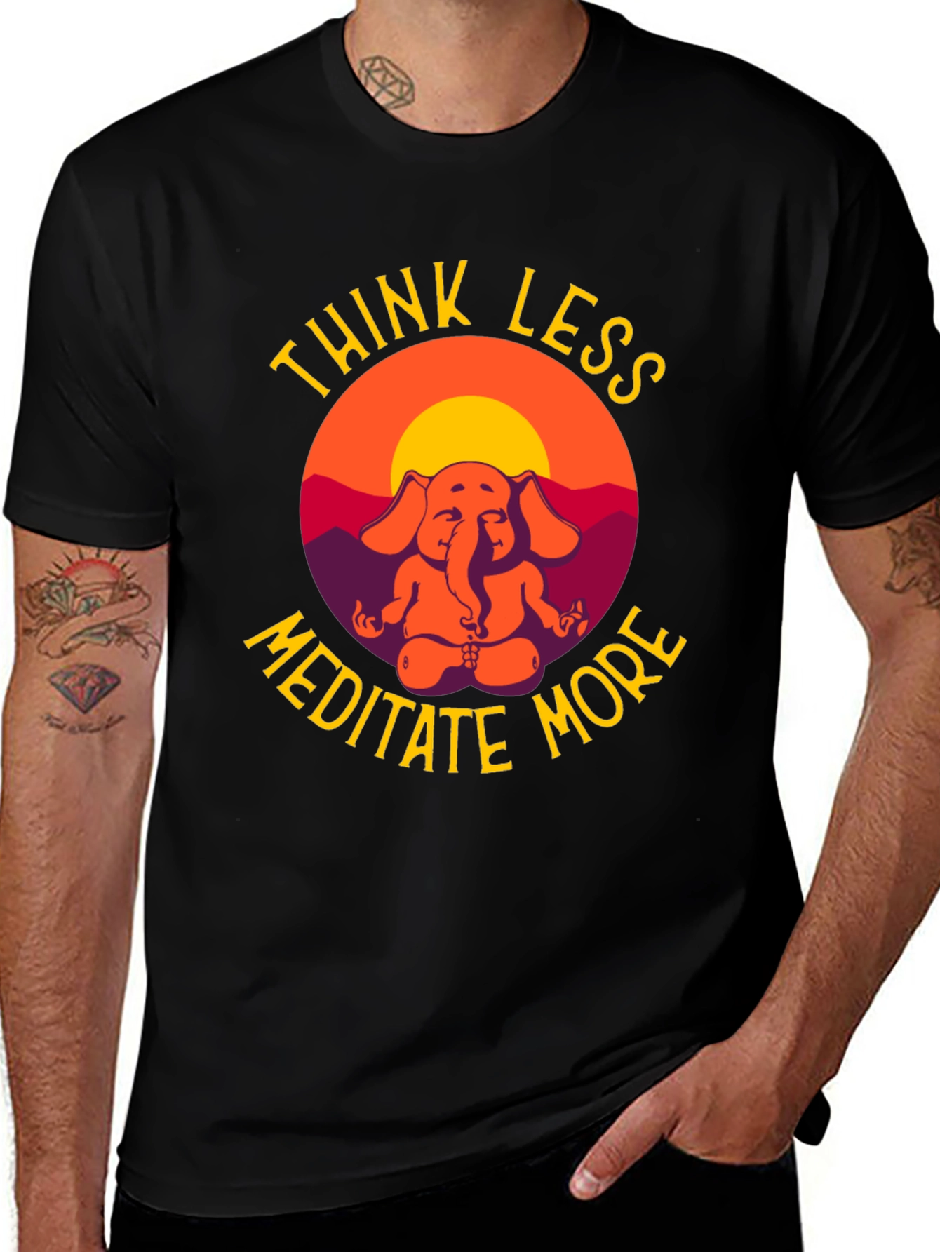 Think Less Meditate More Elephant Graphic T-Shirt