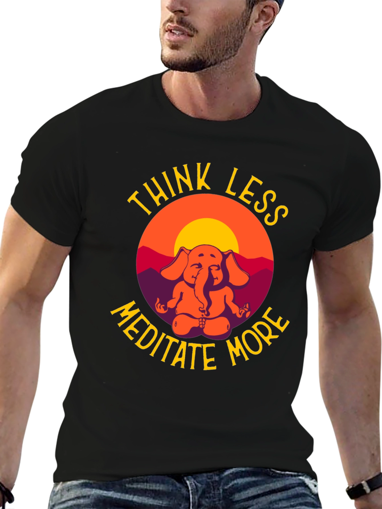 Think Less Meditate More Elephant Graphic T-Shirt