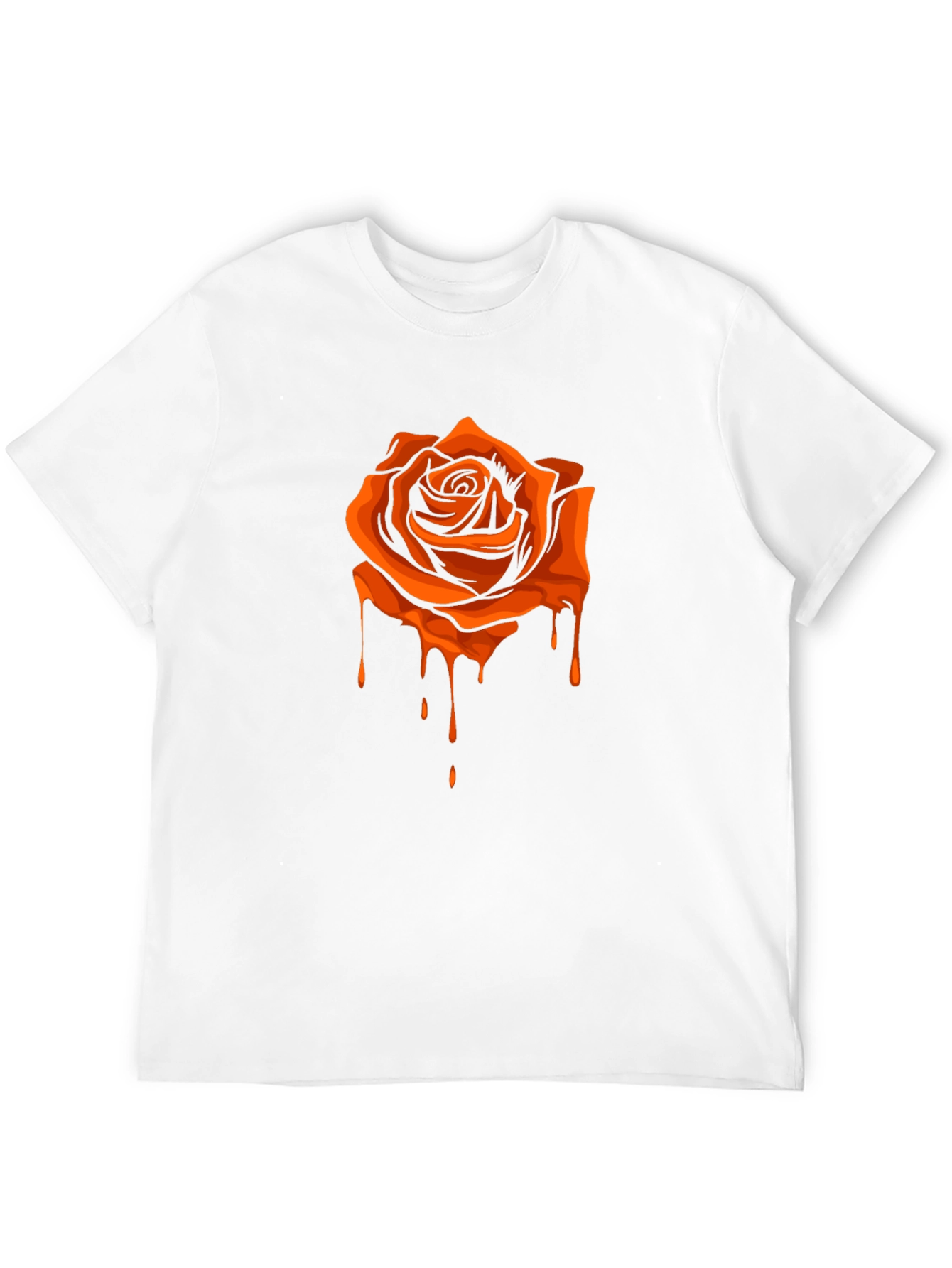 Black T-Shirt with Orange Dripping Rose Graphic