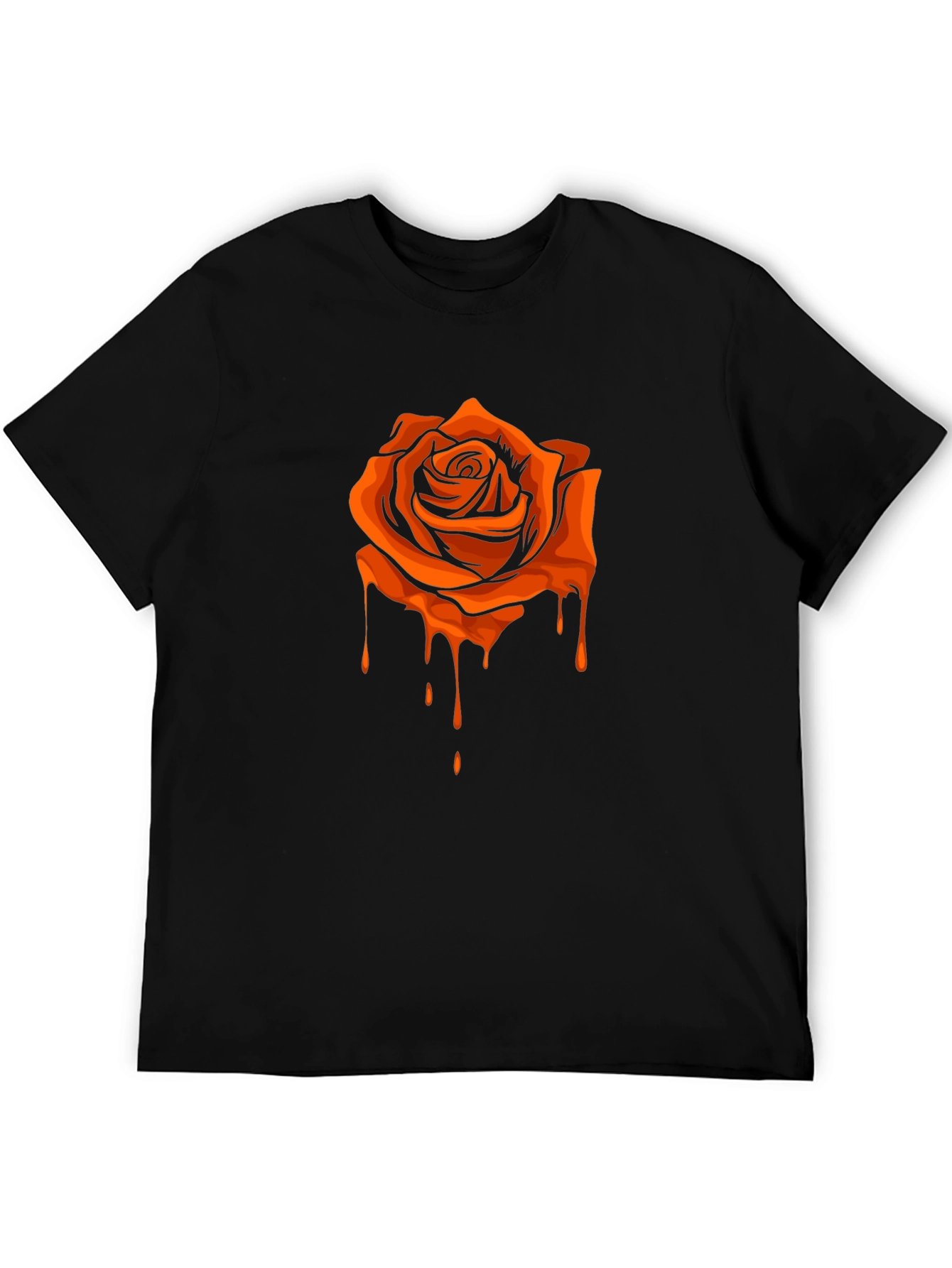 Black T-Shirt with Orange Dripping Rose Graphic
