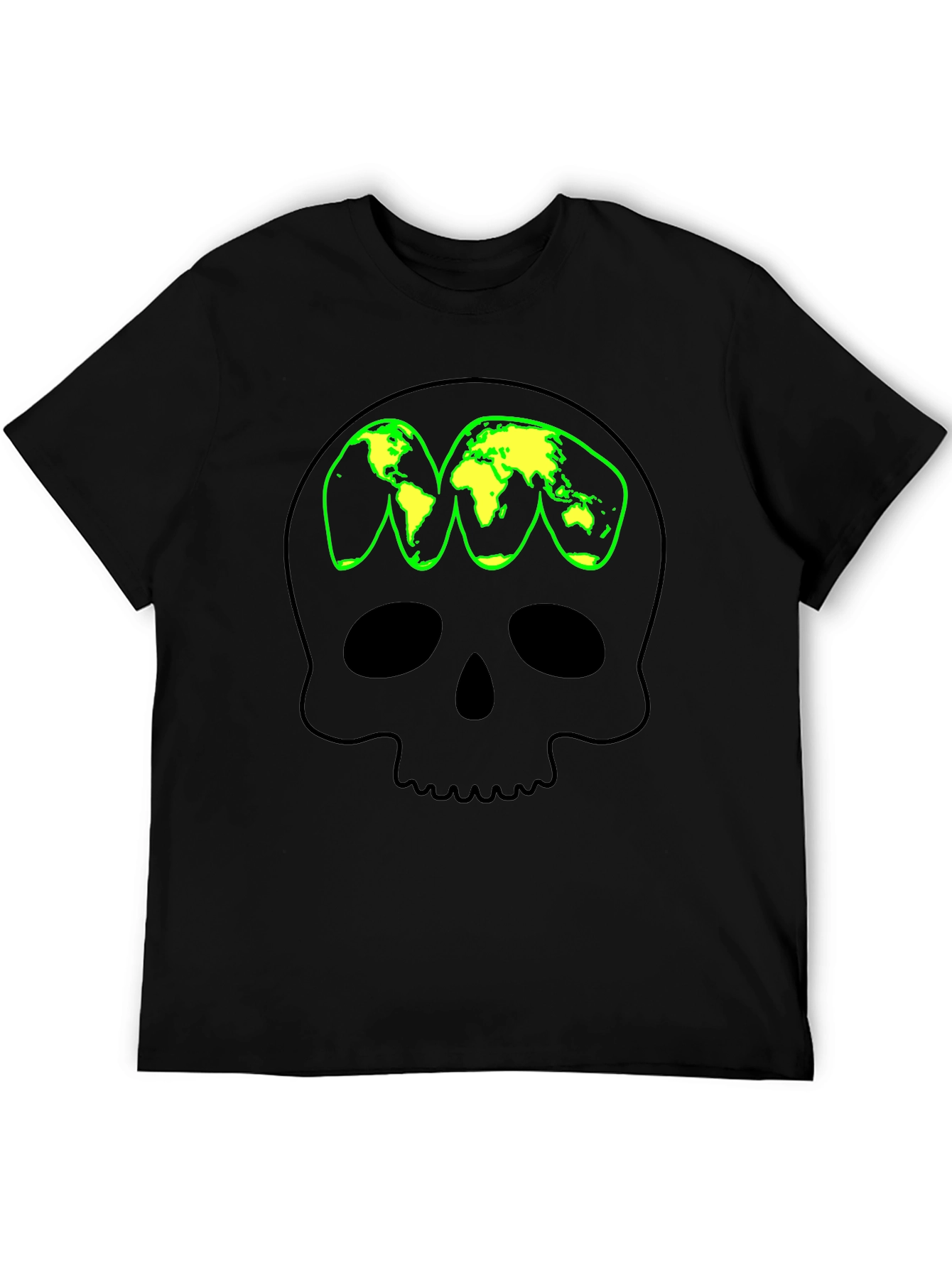 Skull World Map Graphic T-Shirt - Black