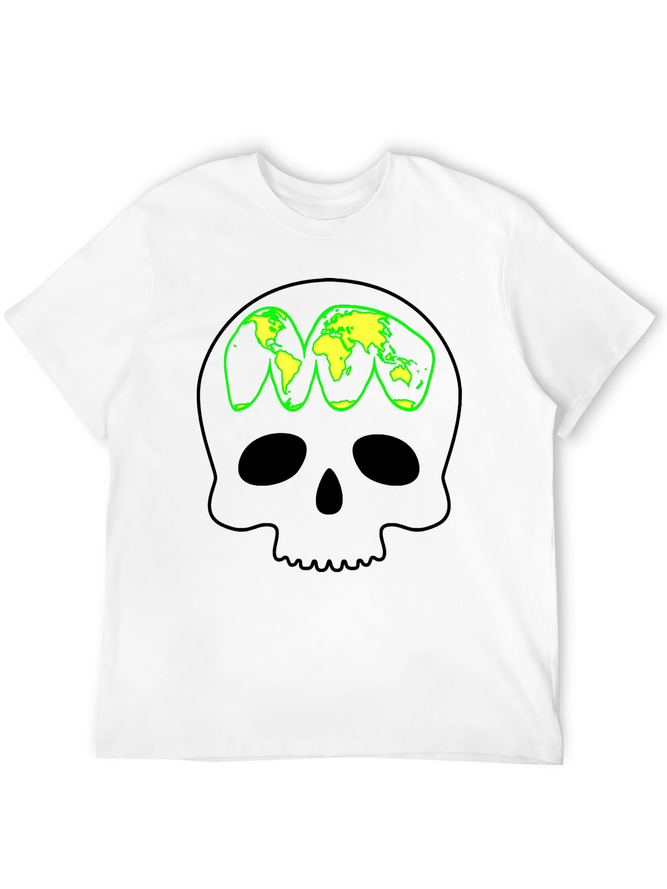 Skull World Map Graphic T-Shirt - Black