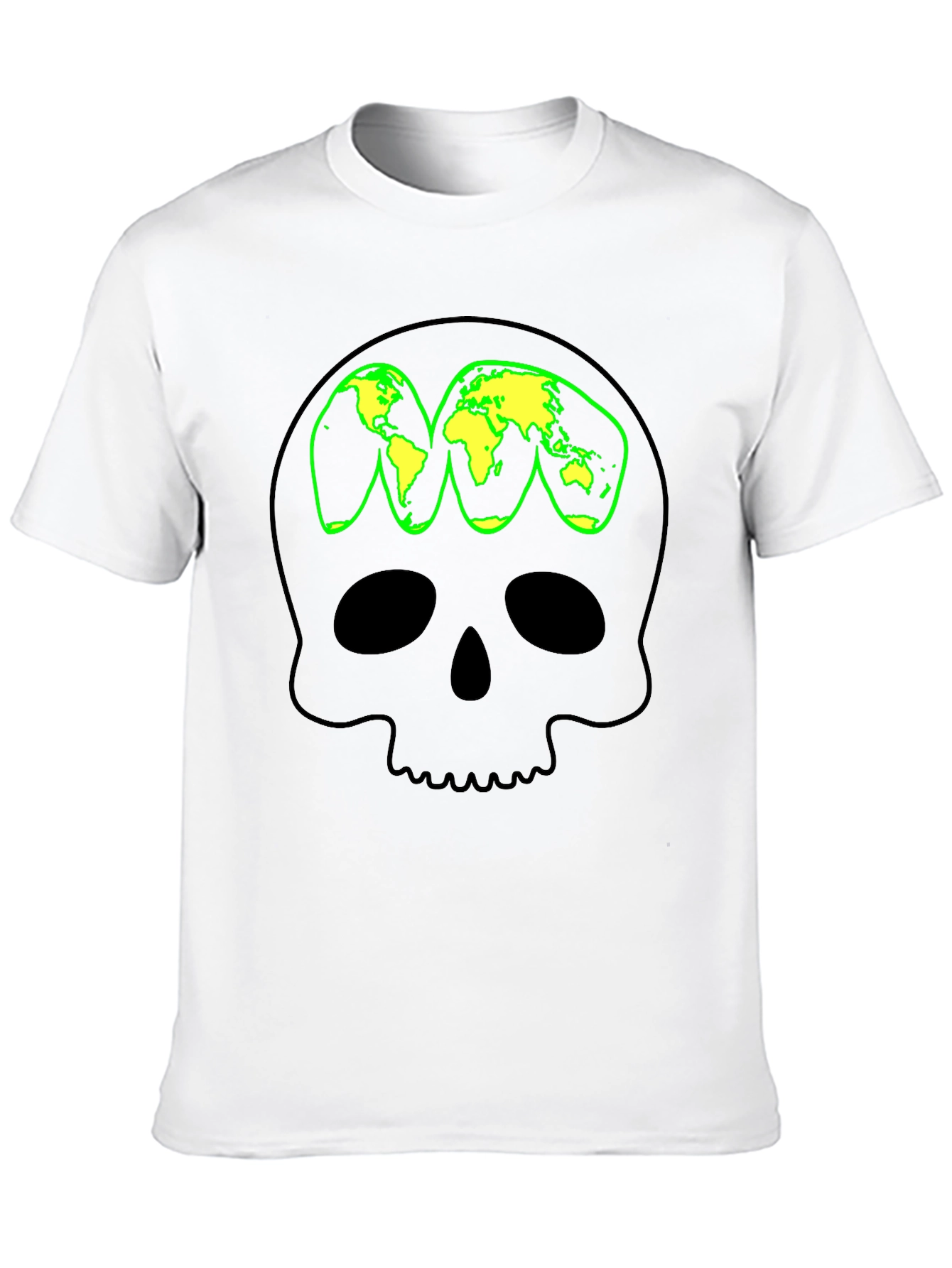 Skull World Map Graphic T-Shirt - Black