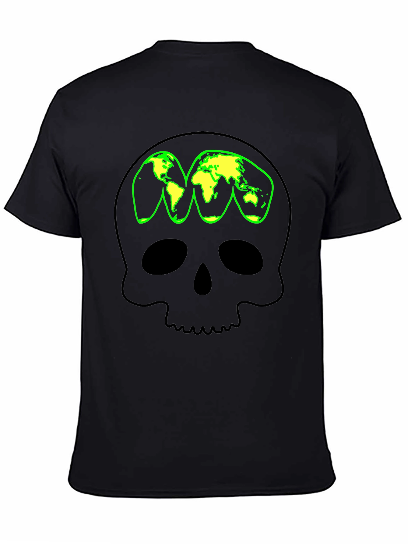 Skull World Map Graphic T-Shirt - Black