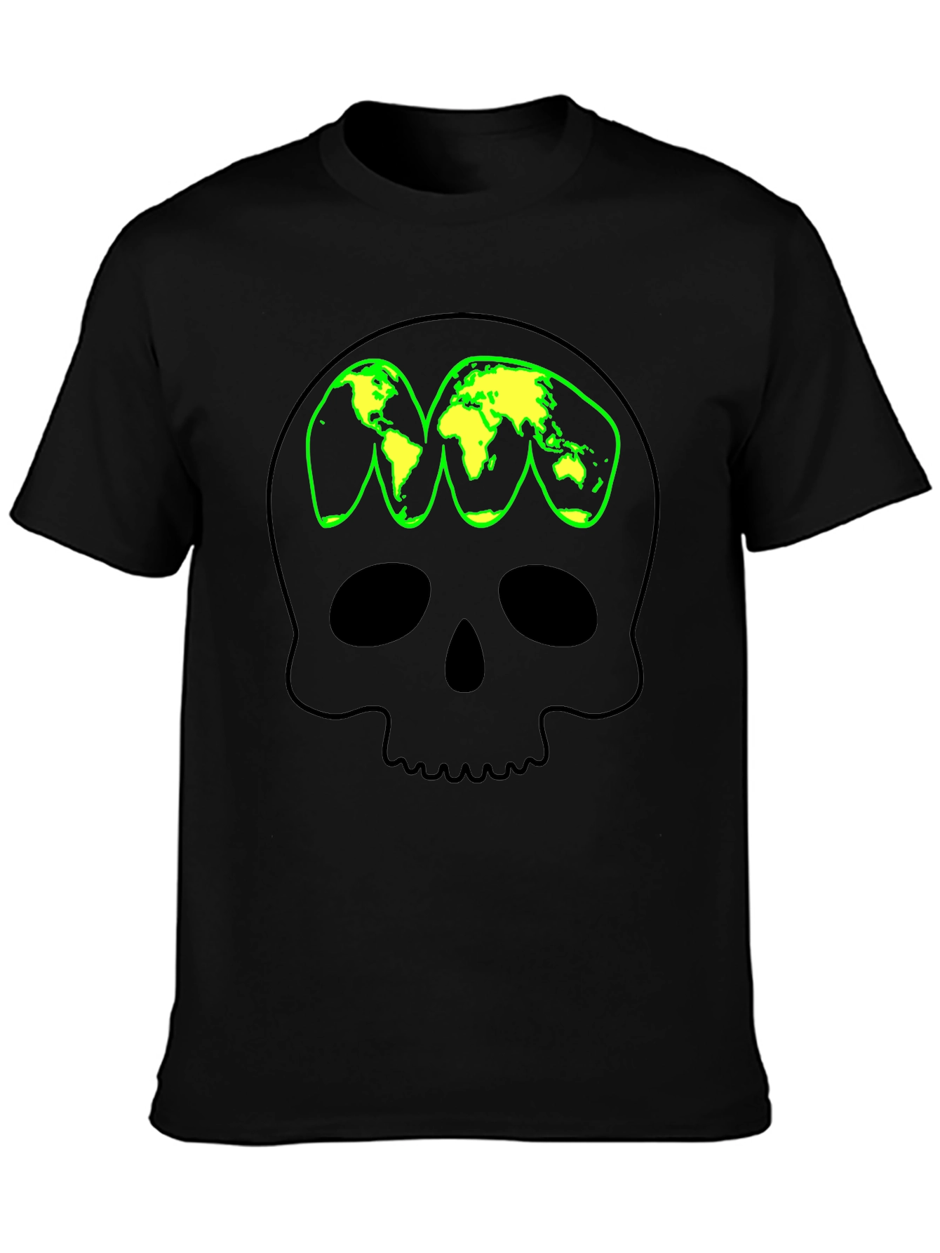 Skull World Map Graphic T-Shirt - Black