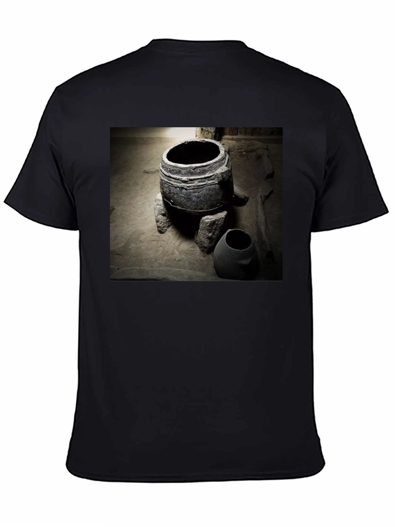 Ancient Pottery Print Tee - Unique Black T-Shirt