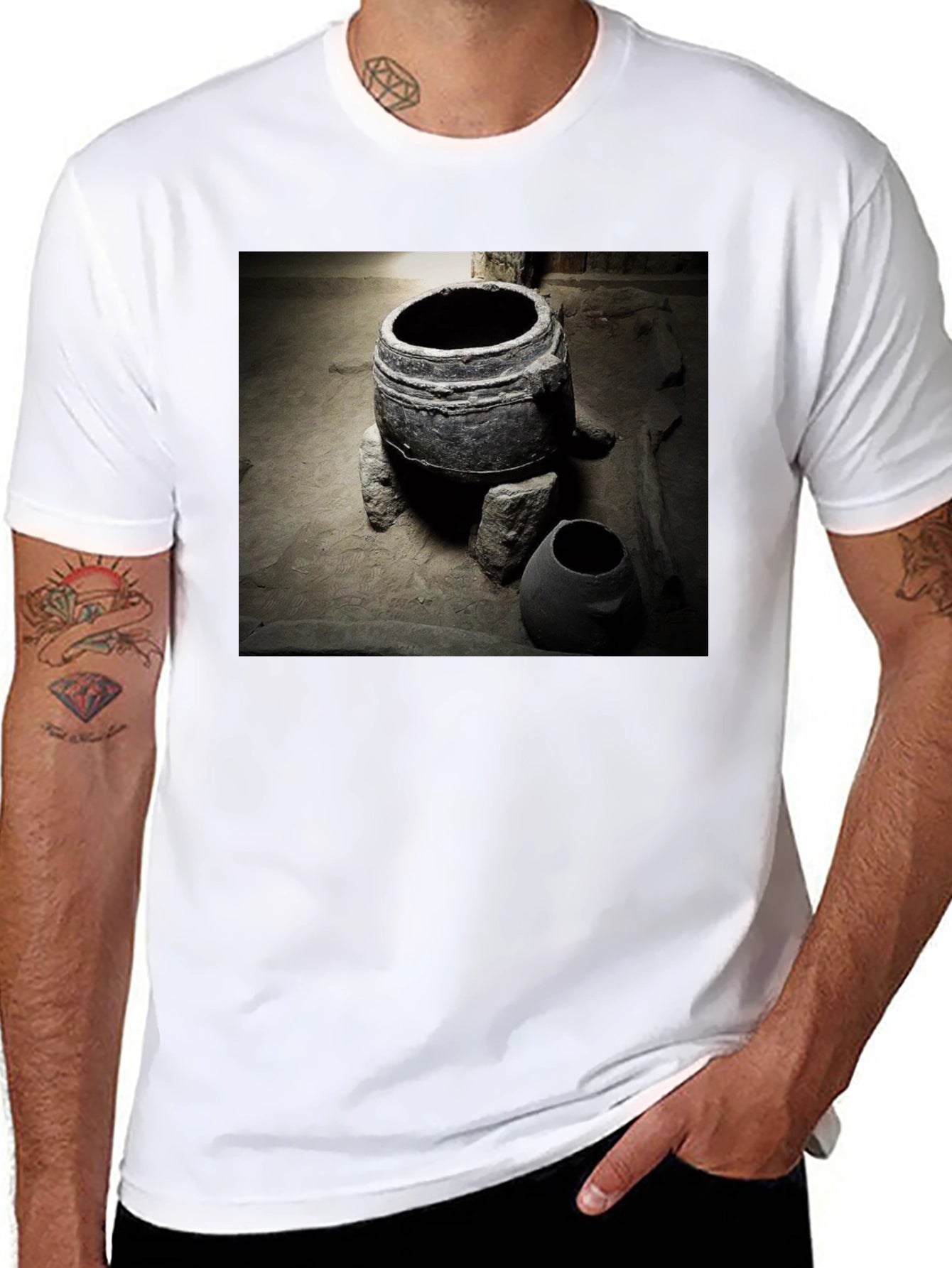 Ancient Pottery Print Tee - Unique Black T-Shirt