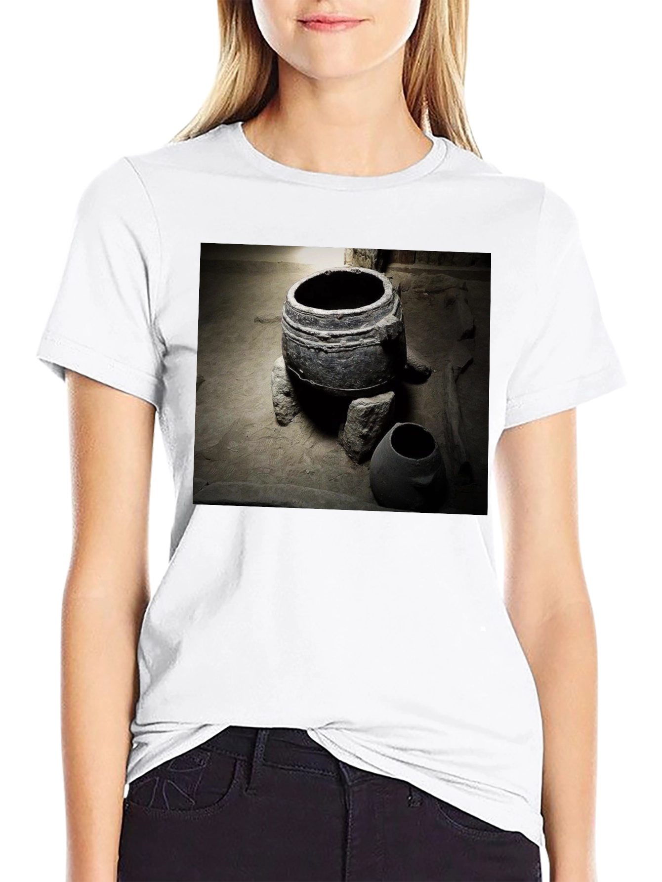 Ancient Pottery Print Tee - Unique Black T-Shirt