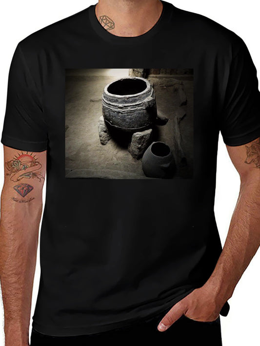 Ancient Pottery Print Tee - Unique Black T-Shirt