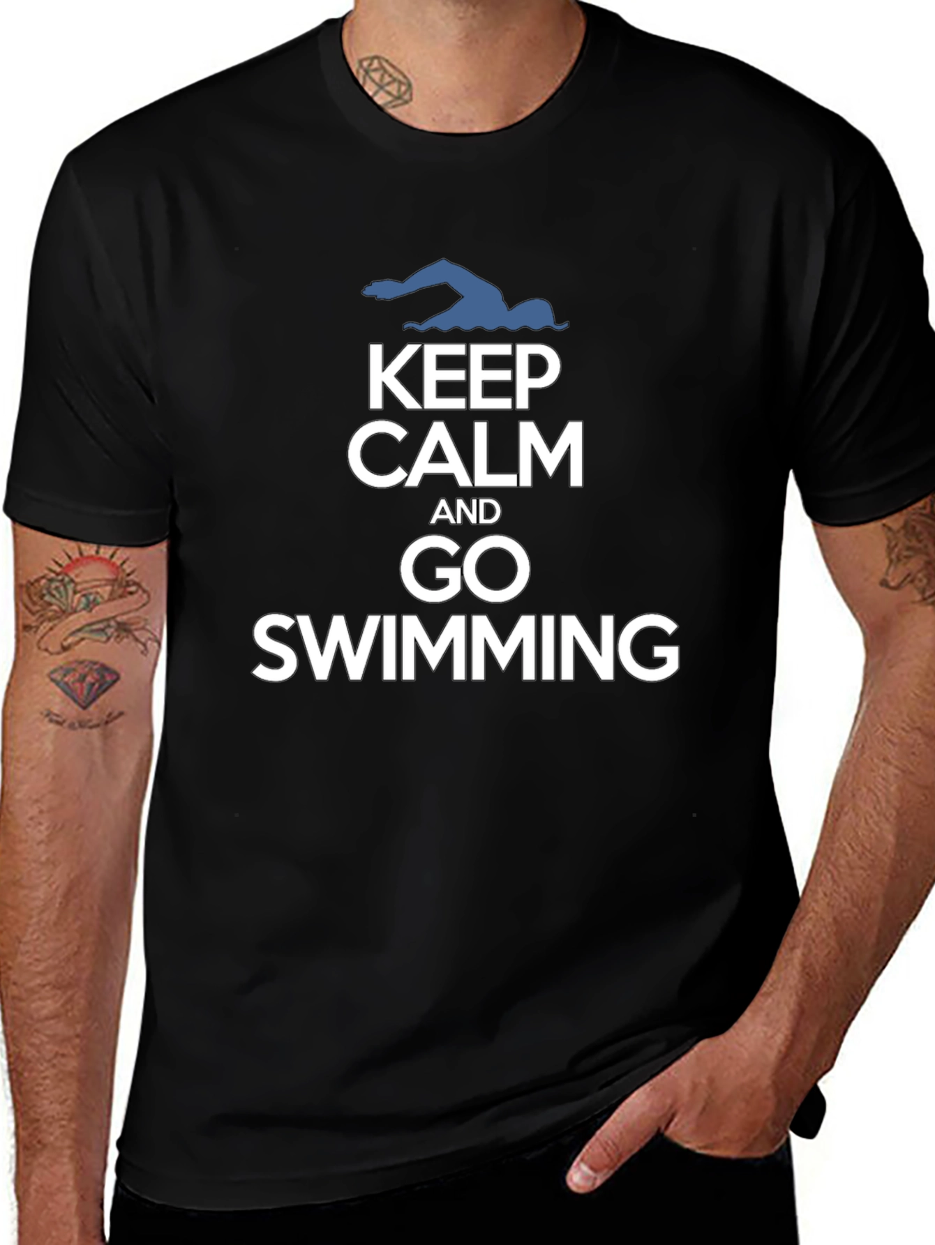 Keep Calm and Go Swimming Black T-Shirt