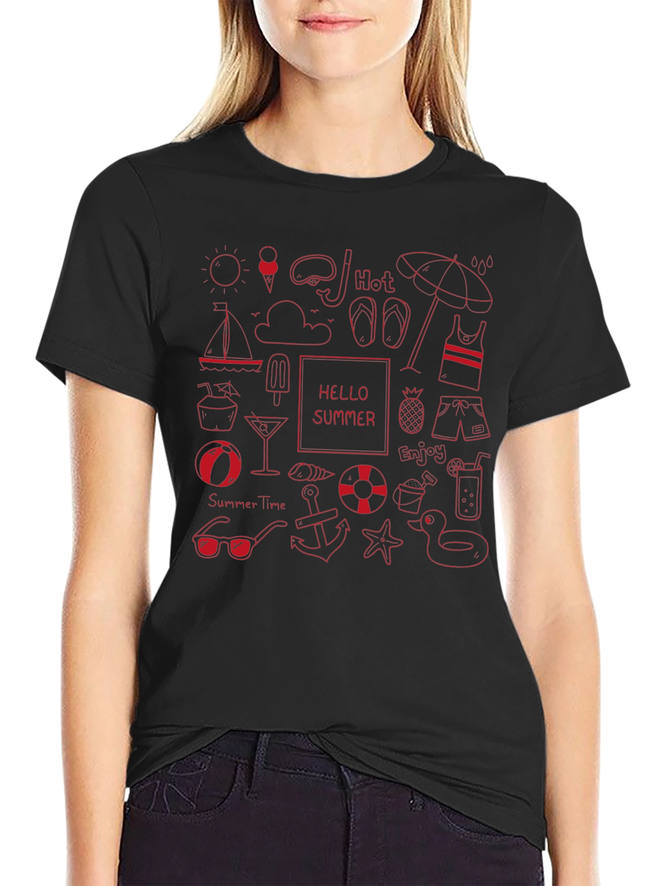 Summer Fun Graphic Tee - Black Cotton T-Shirt