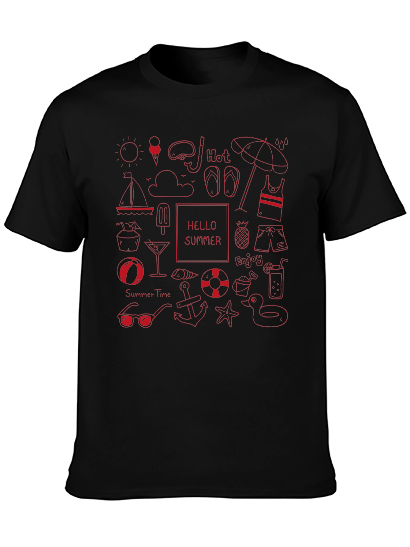 Summer Fun Graphic Tee - Black Cotton T-Shirt