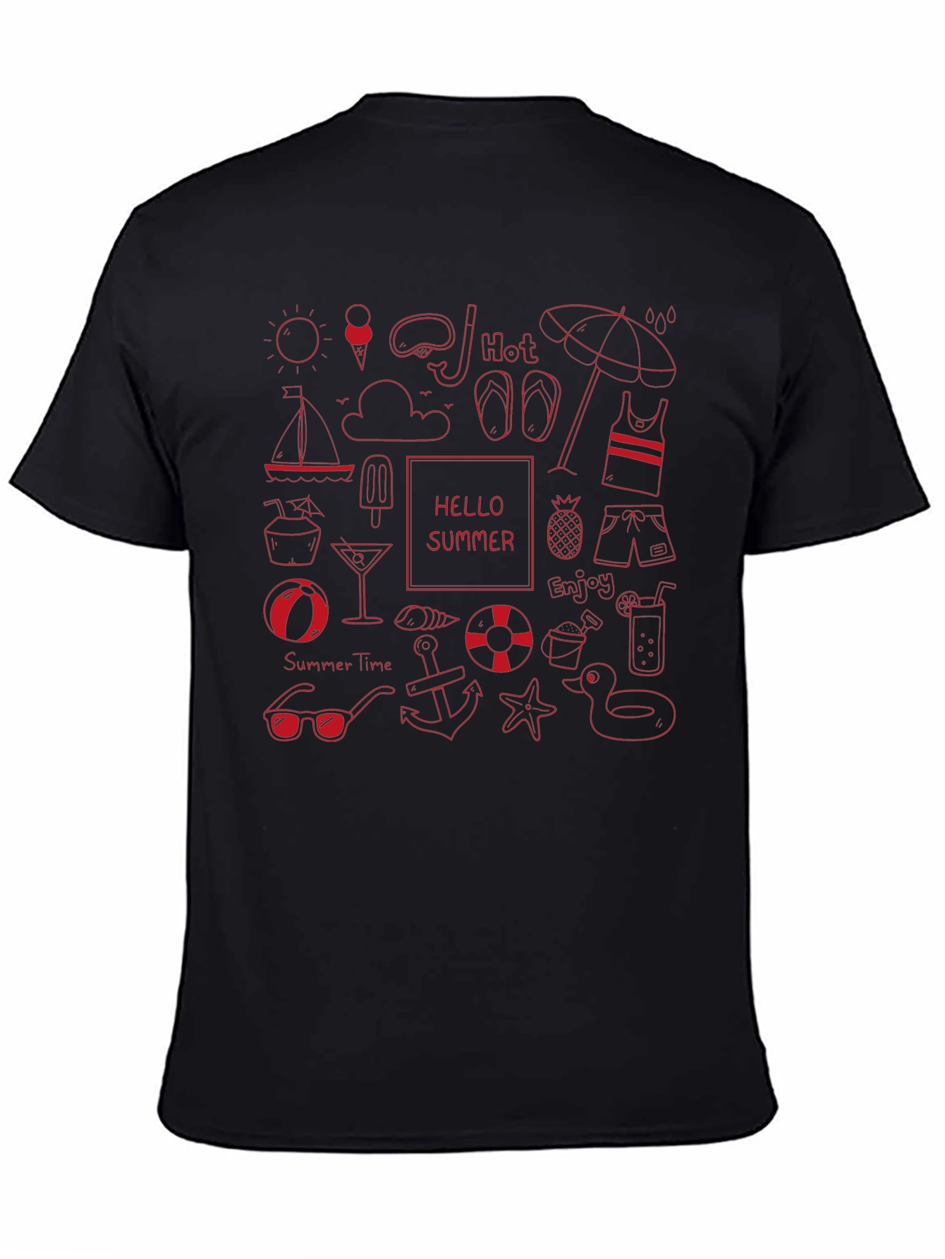 Summer Fun Graphic Tee - Black Cotton T-Shirt