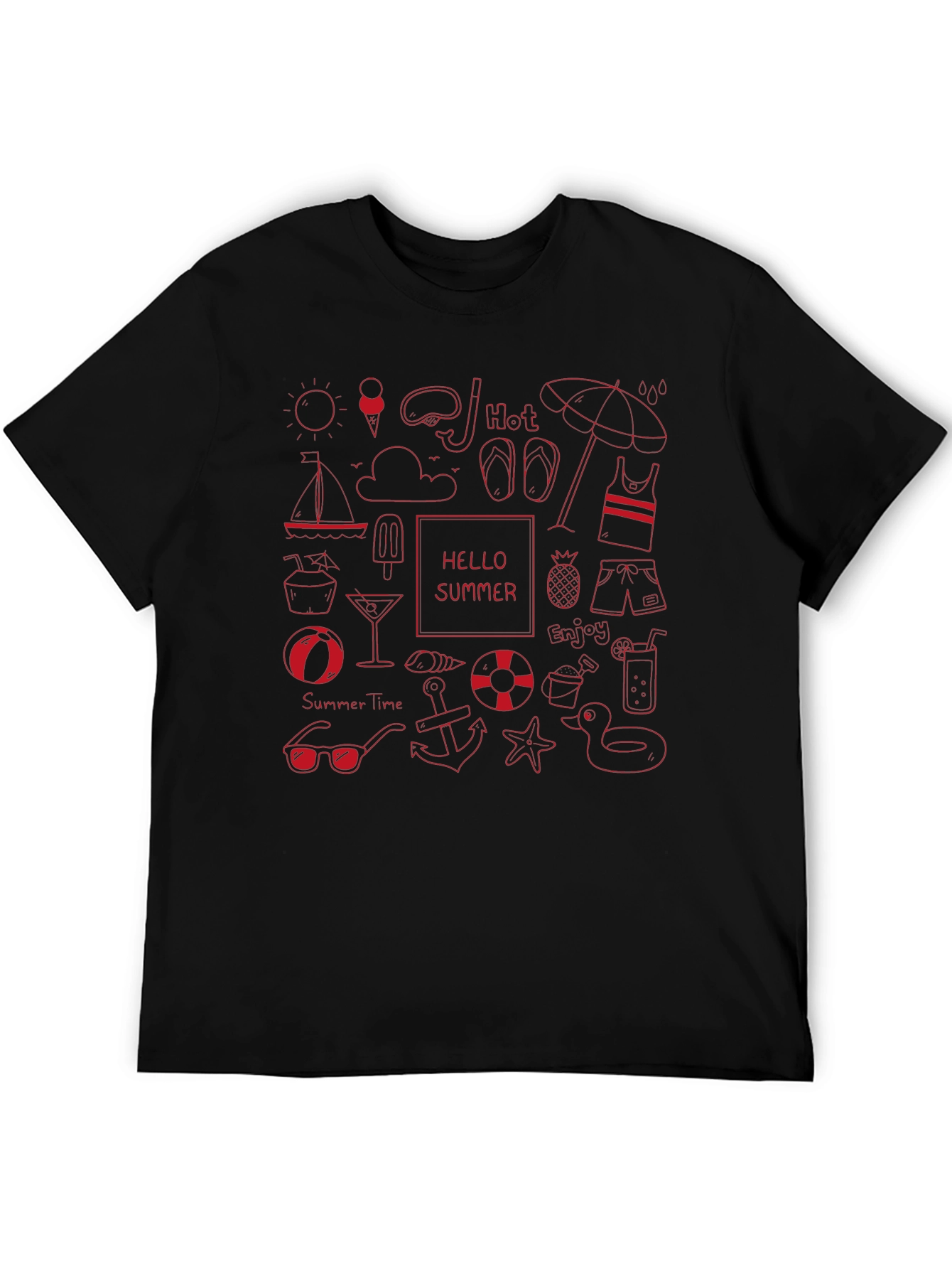Summer Fun Graphic Tee - Black Cotton T-Shirt
