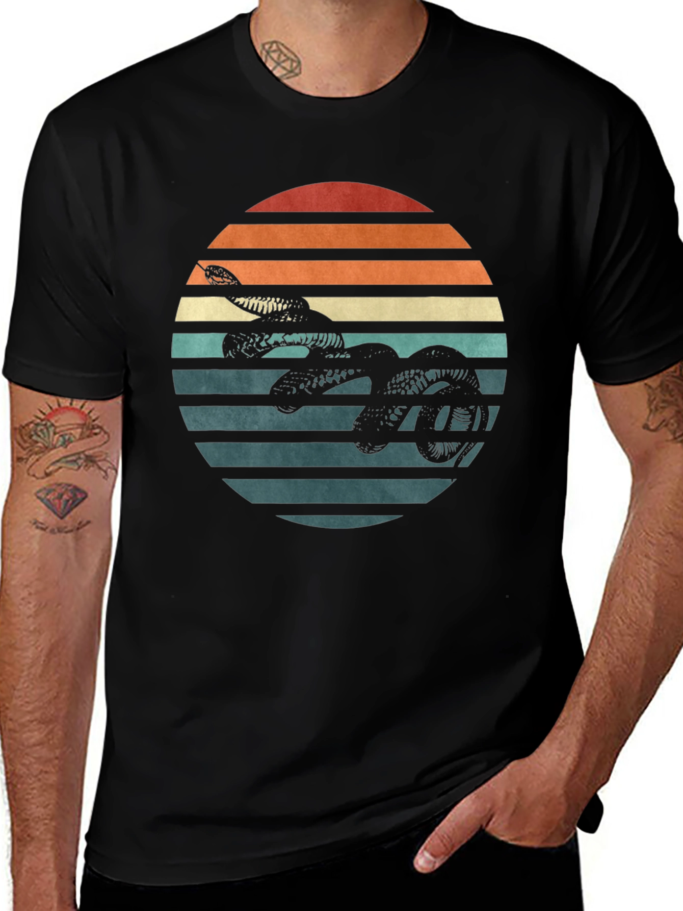Retro Snake Sunset Graphic Tee - Black T-Shirt