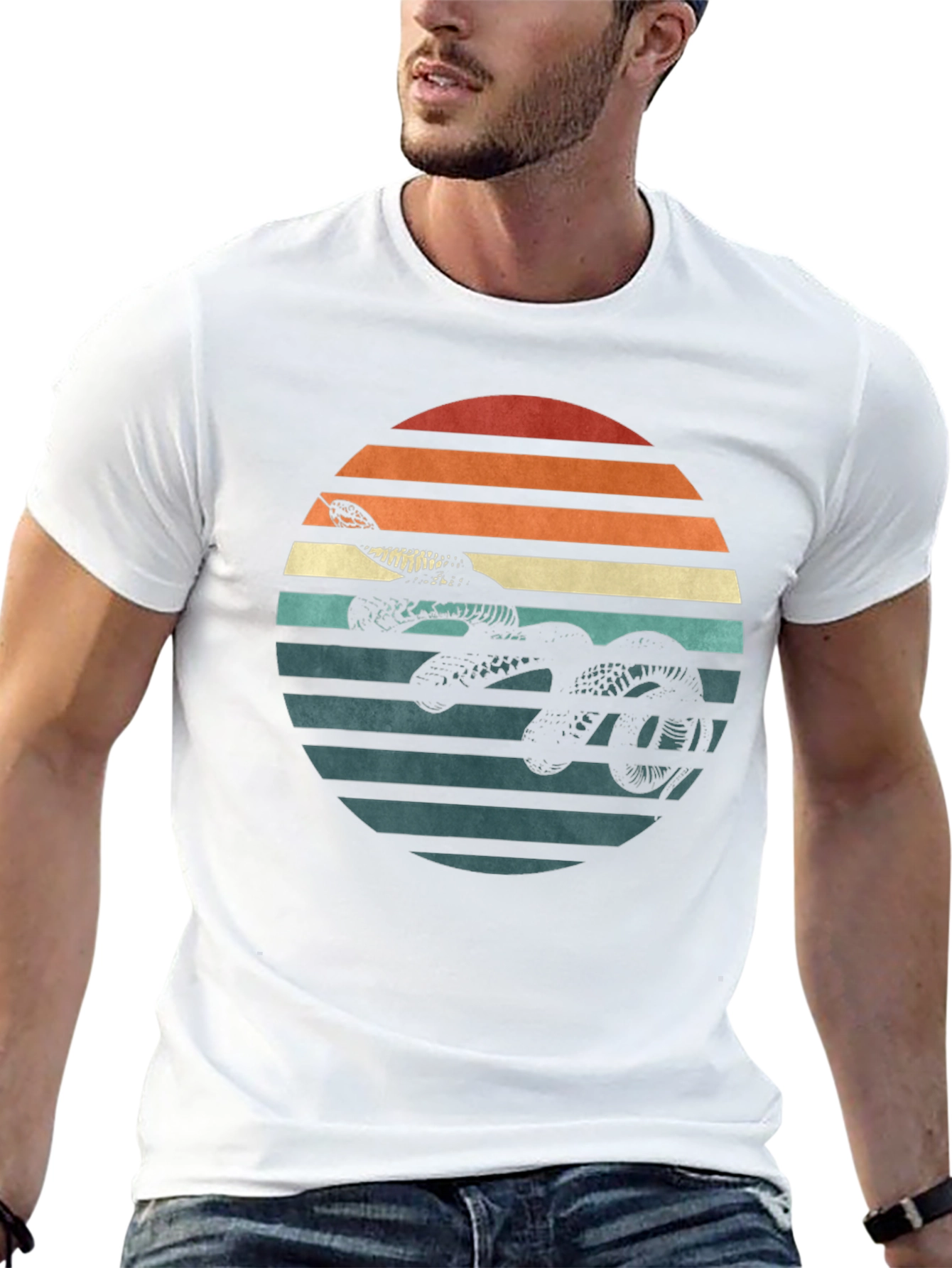 Retro Snake Sunset Graphic Tee - Black T-Shirt