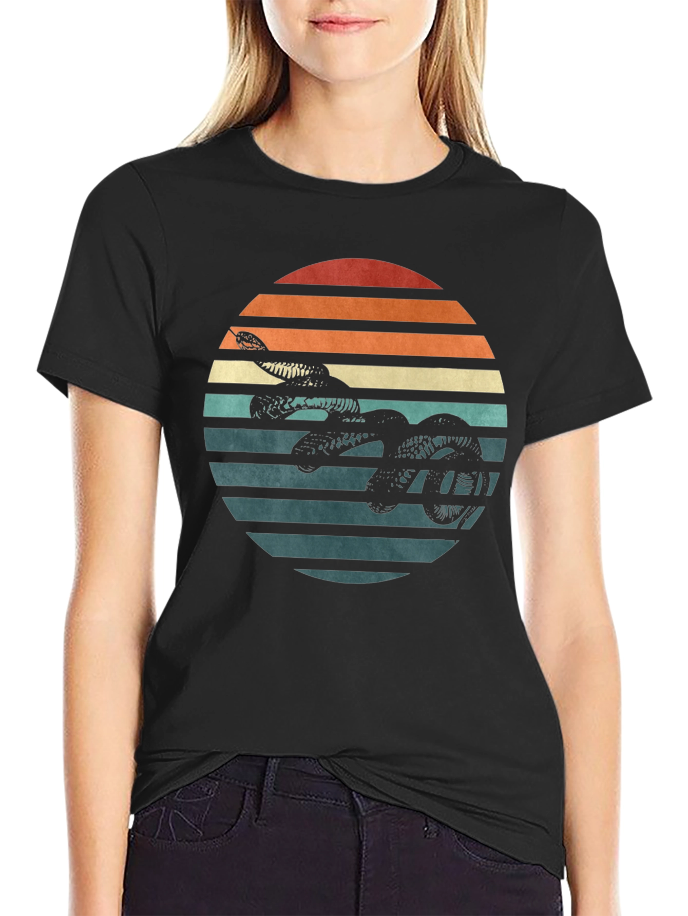 Retro Snake Sunset Graphic Tee - Black T-Shirt