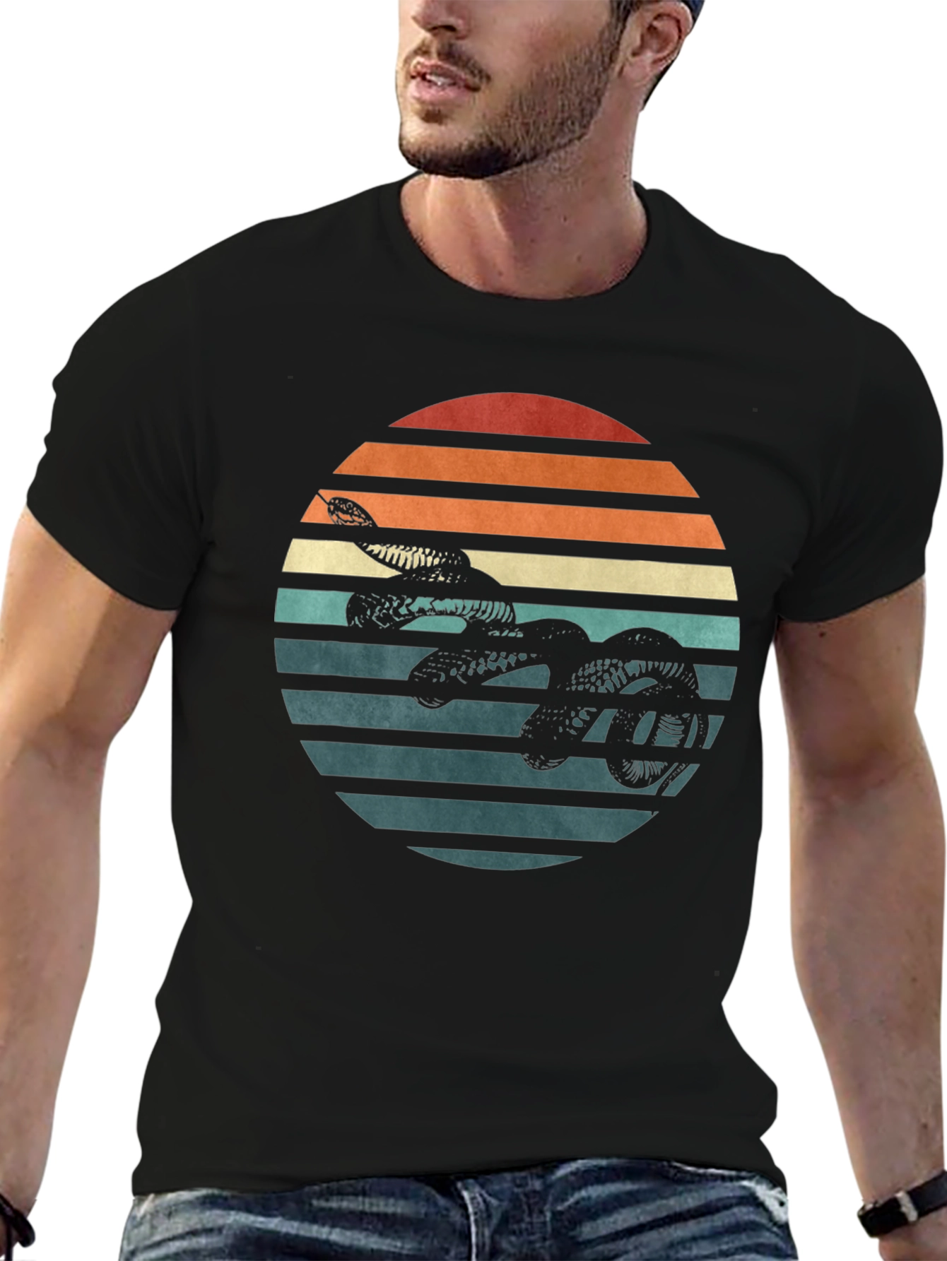 Retro Snake Sunset Graphic Tee - Black T-Shirt