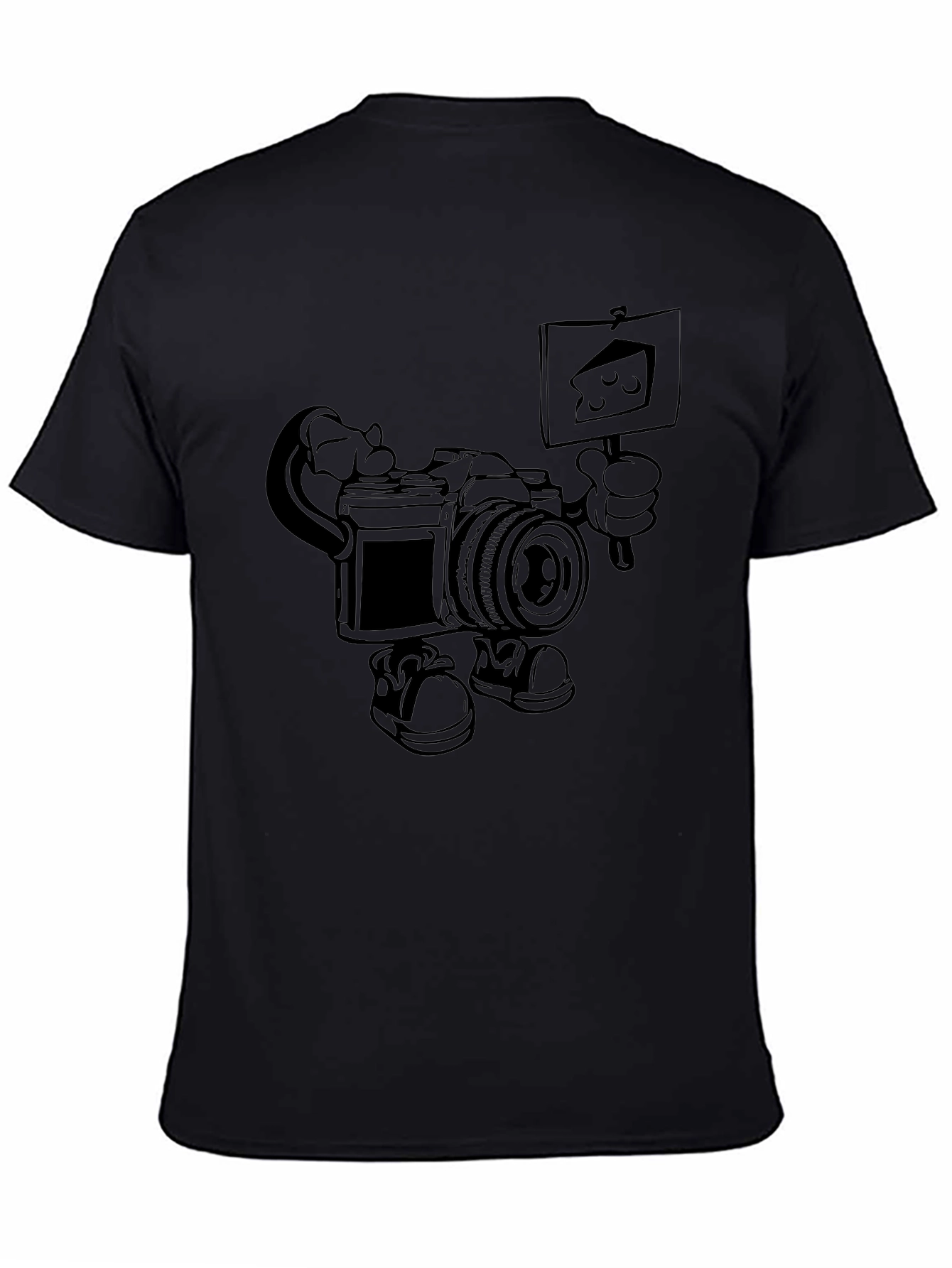 Funny Camera Cartoon Black T-Shirt