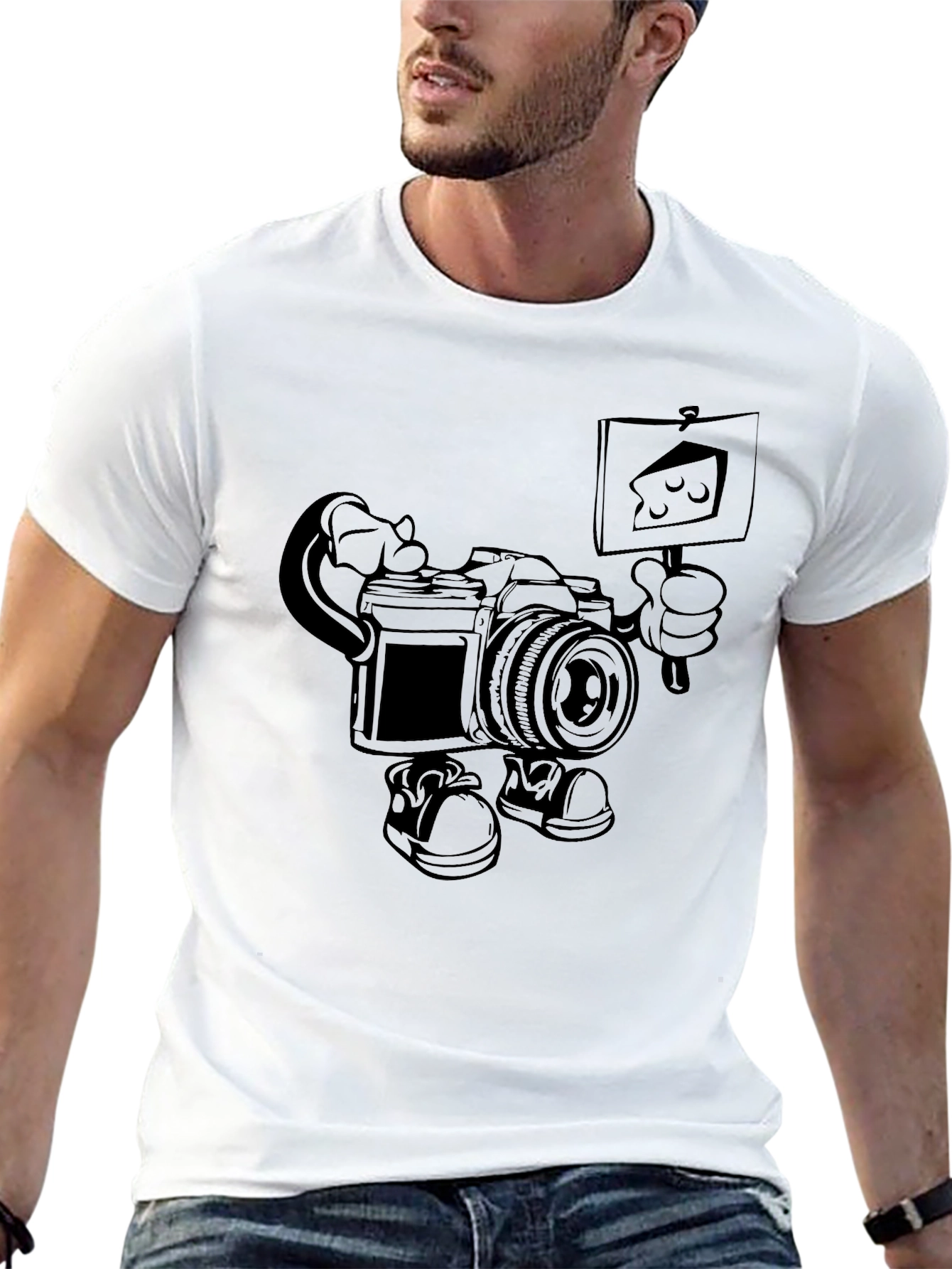 Funny Camera Cartoon Black T-Shirt