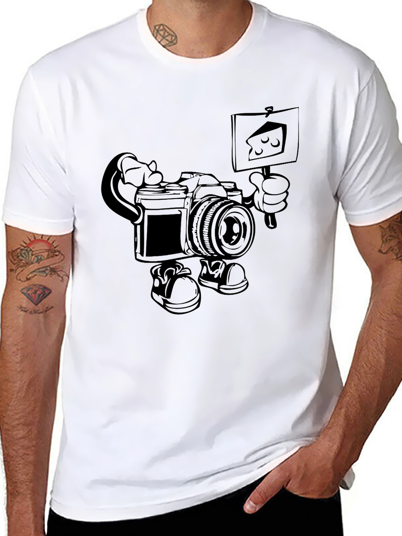 Funny Camera Cartoon Black T-Shirt