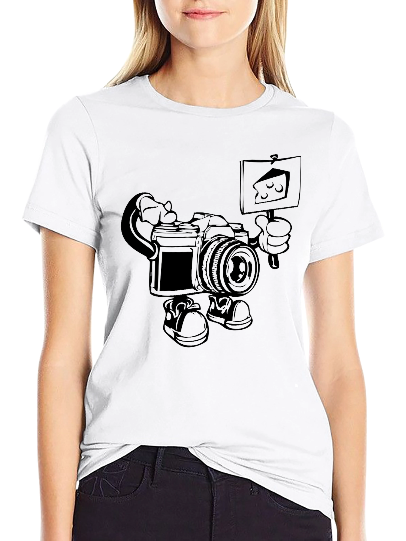 Funny Camera Cartoon Black T-Shirt