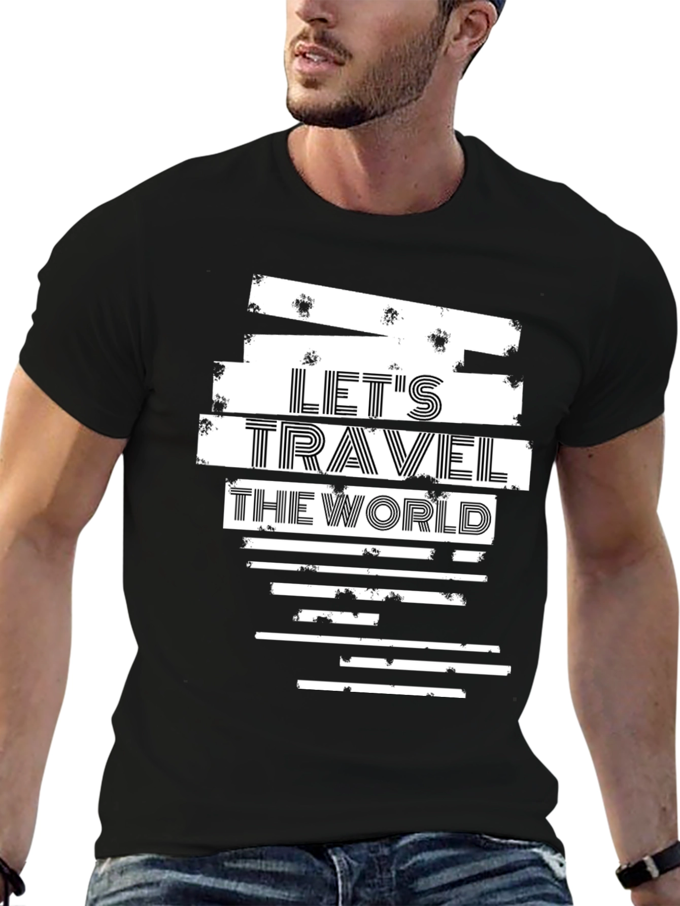 Lets Travel the World Graphic T-Shirt - Black