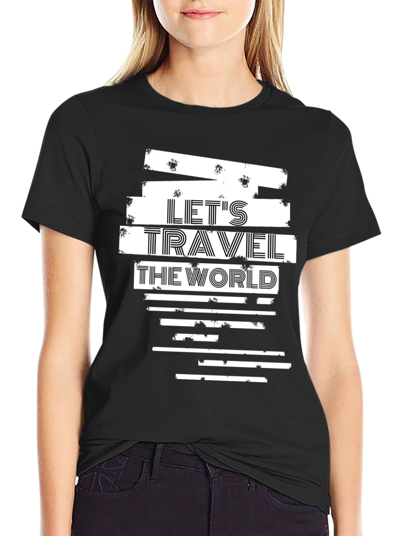 Lets Travel the World Graphic T-Shirt - Black