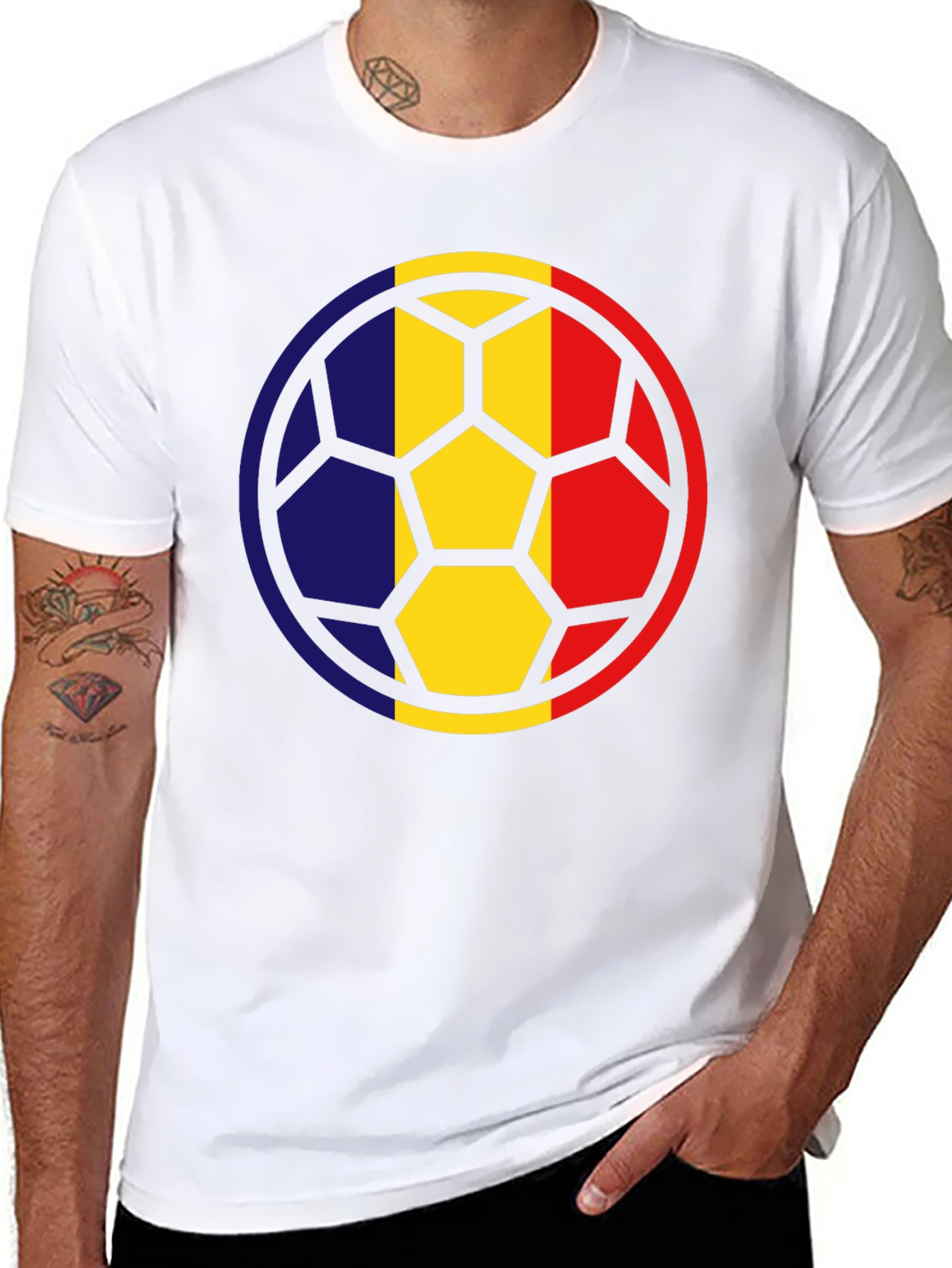 Romania Flag Soccer Ball Graphic T-Shirt