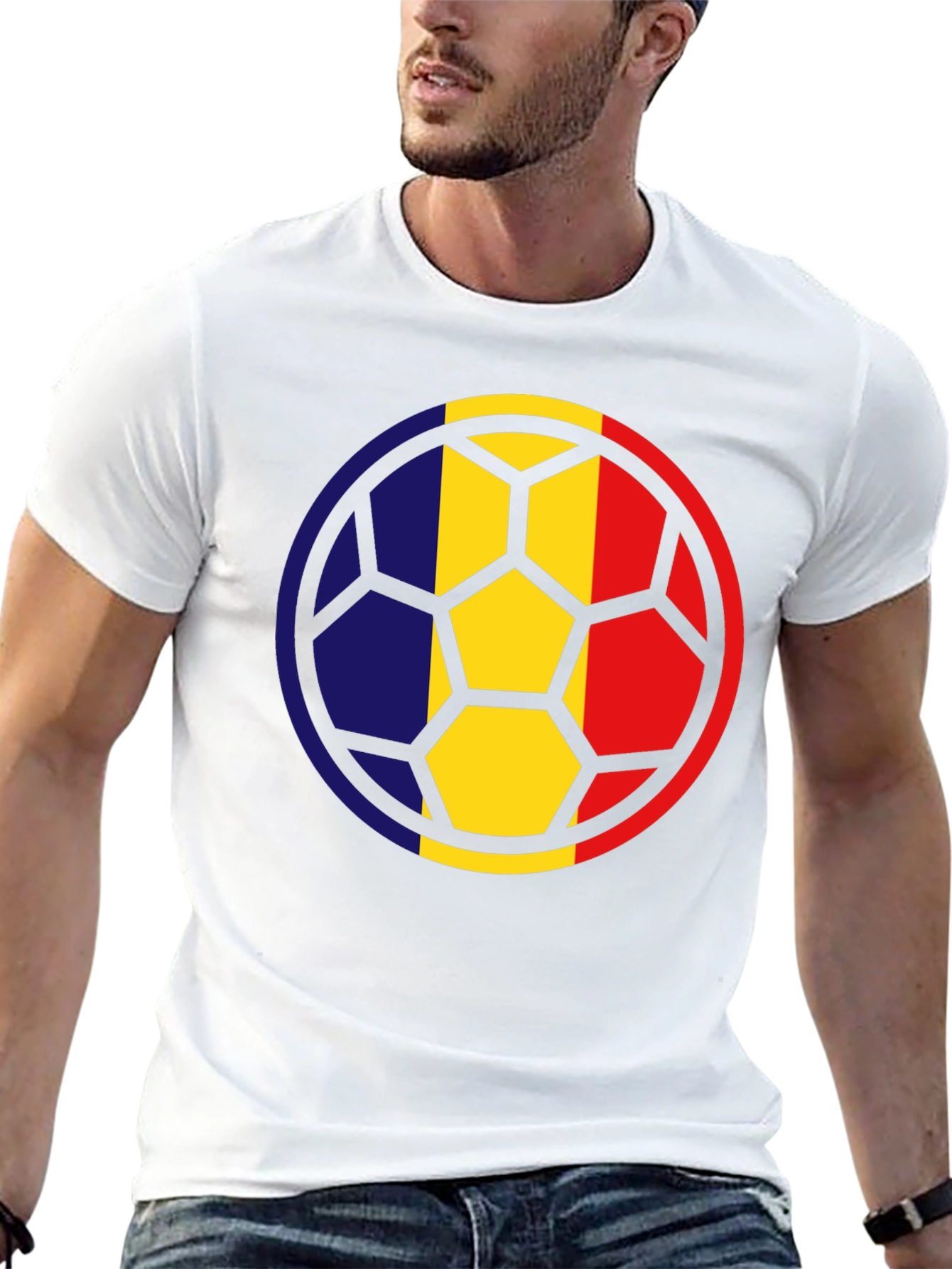 Romania Flag Soccer Ball Graphic T-Shirt