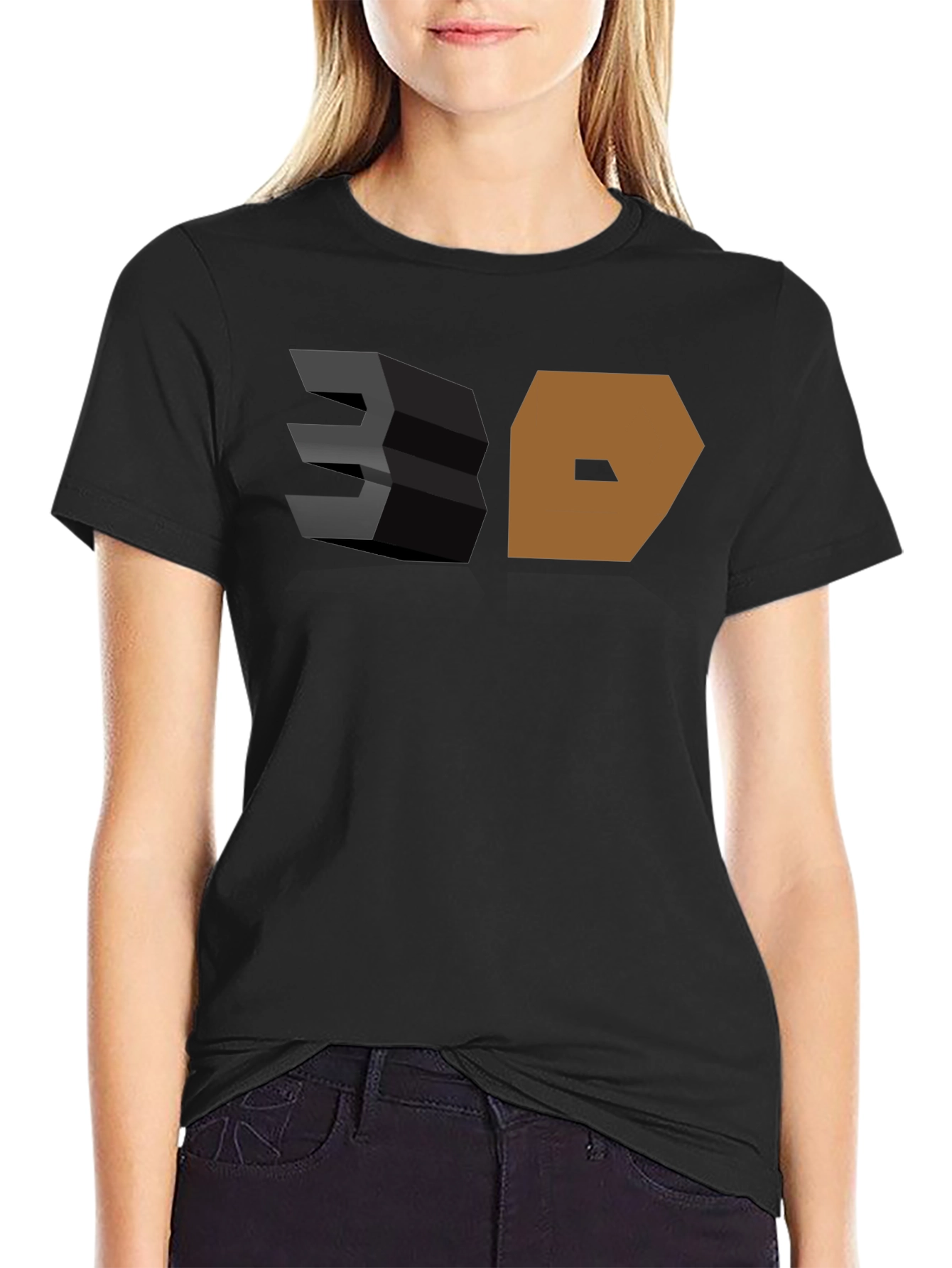 3D Graphic Print Black T-Shirt
