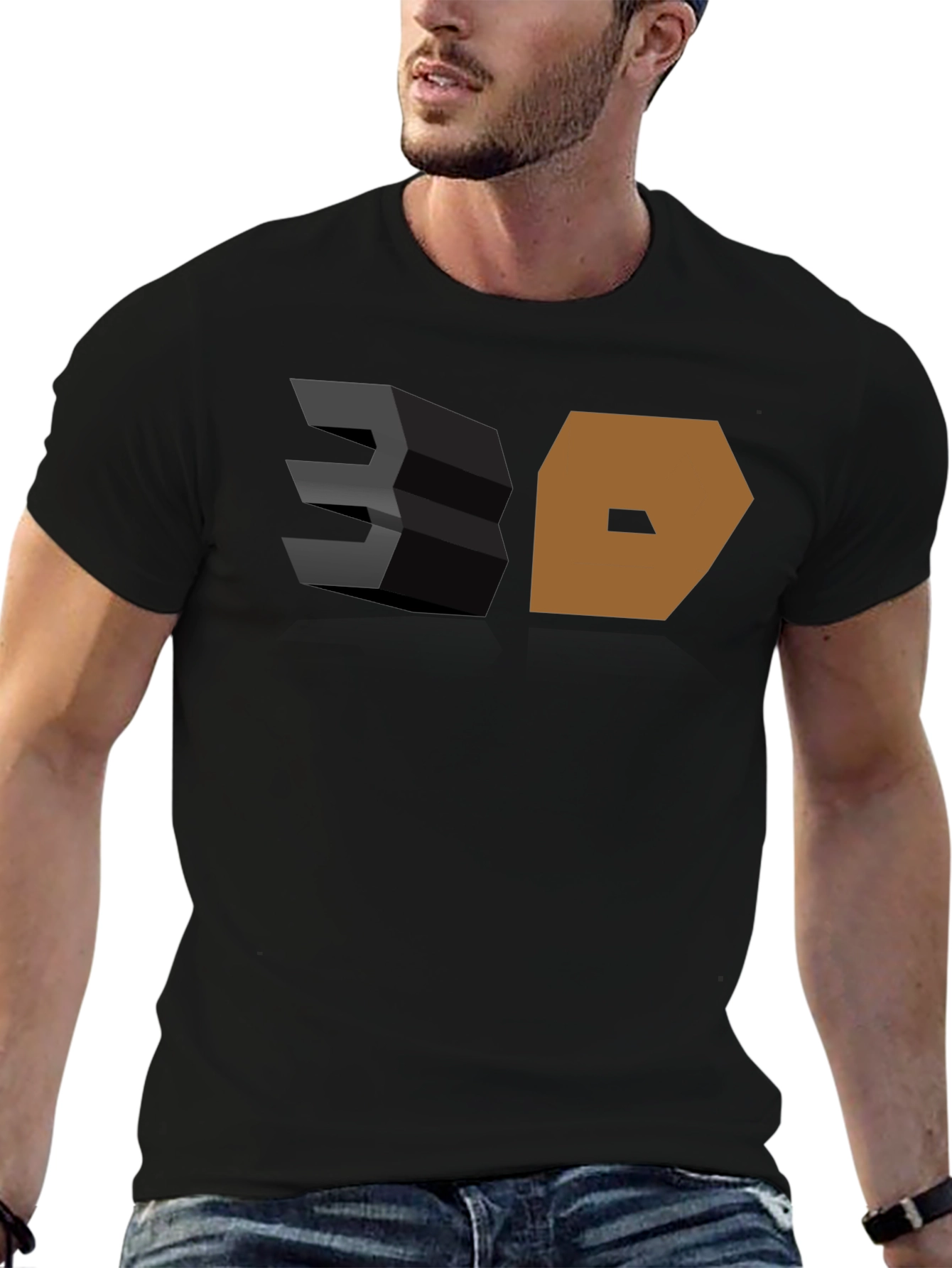 3D Graphic Print Black T-Shirt